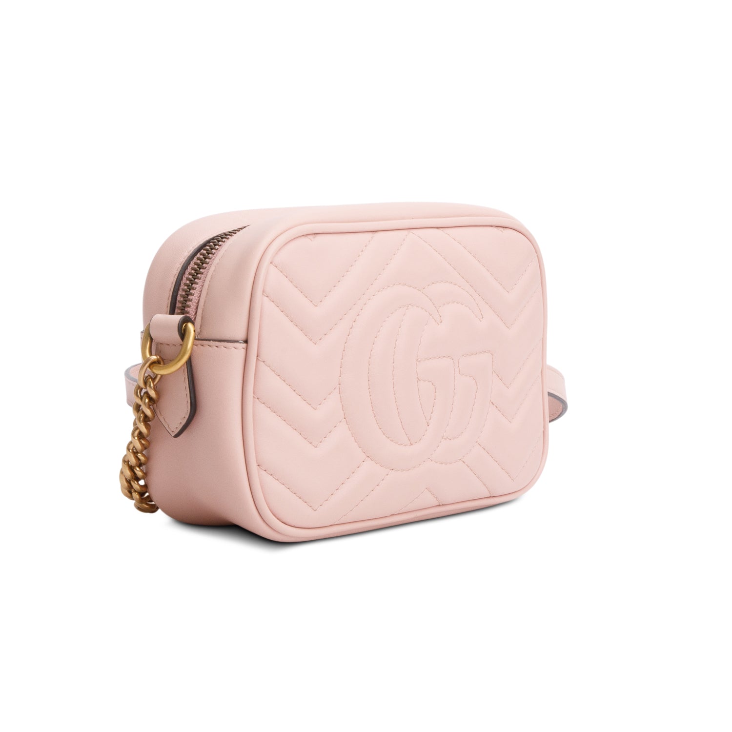 Gucci Pink Calfskin Matelasse Mini GG Marmont Chain Shoulder Bag