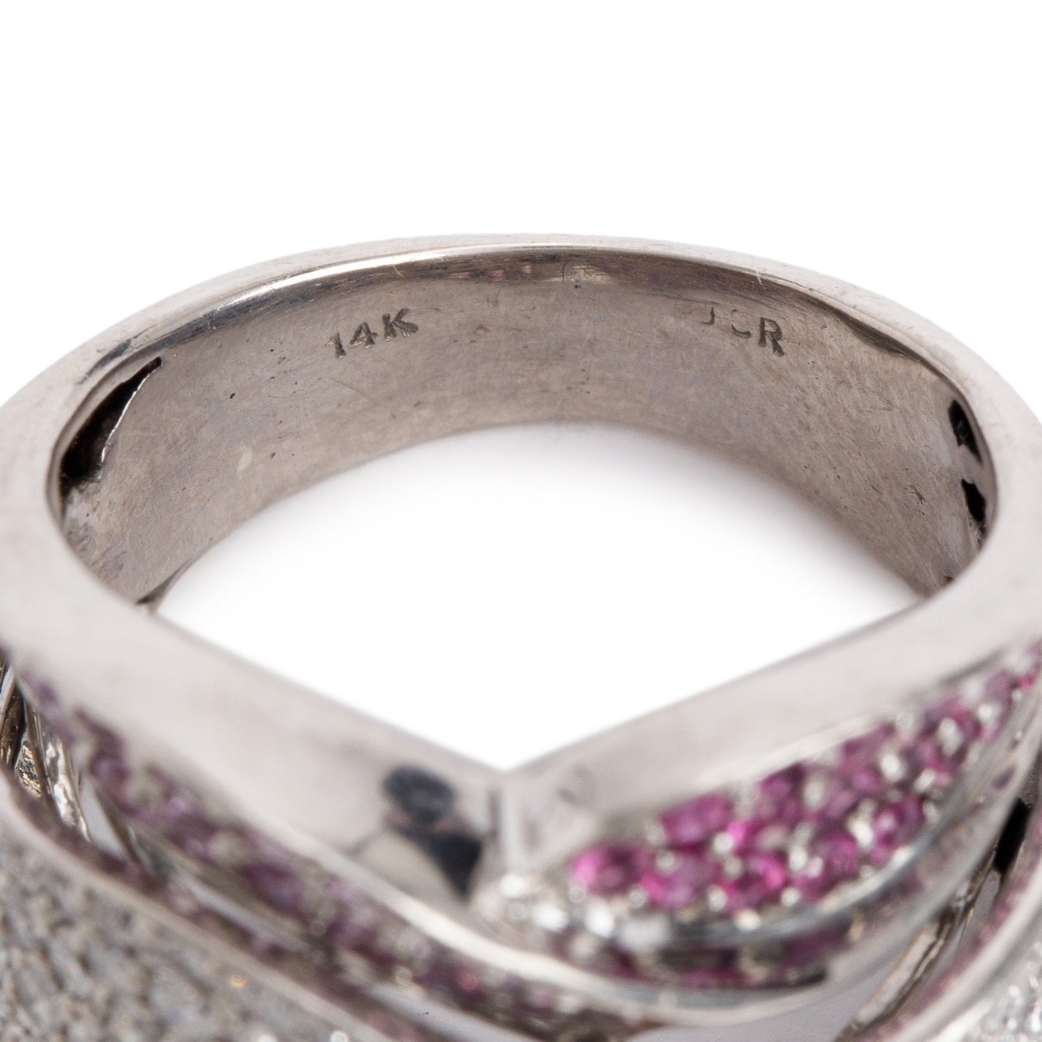 14k White Gold Pink Sapphire & Diamond Cocktail Ring, Size 7.5