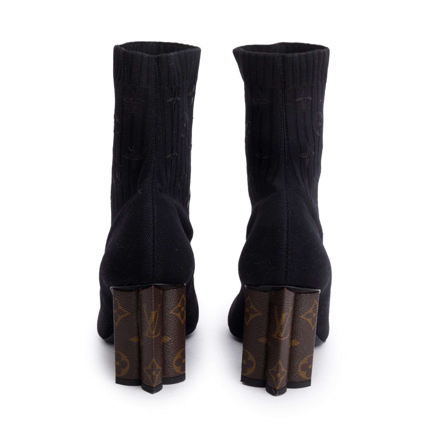 Louis Vuitton Black Stretch Textile and Monogram Silhouette Ankle Boots, Size 41