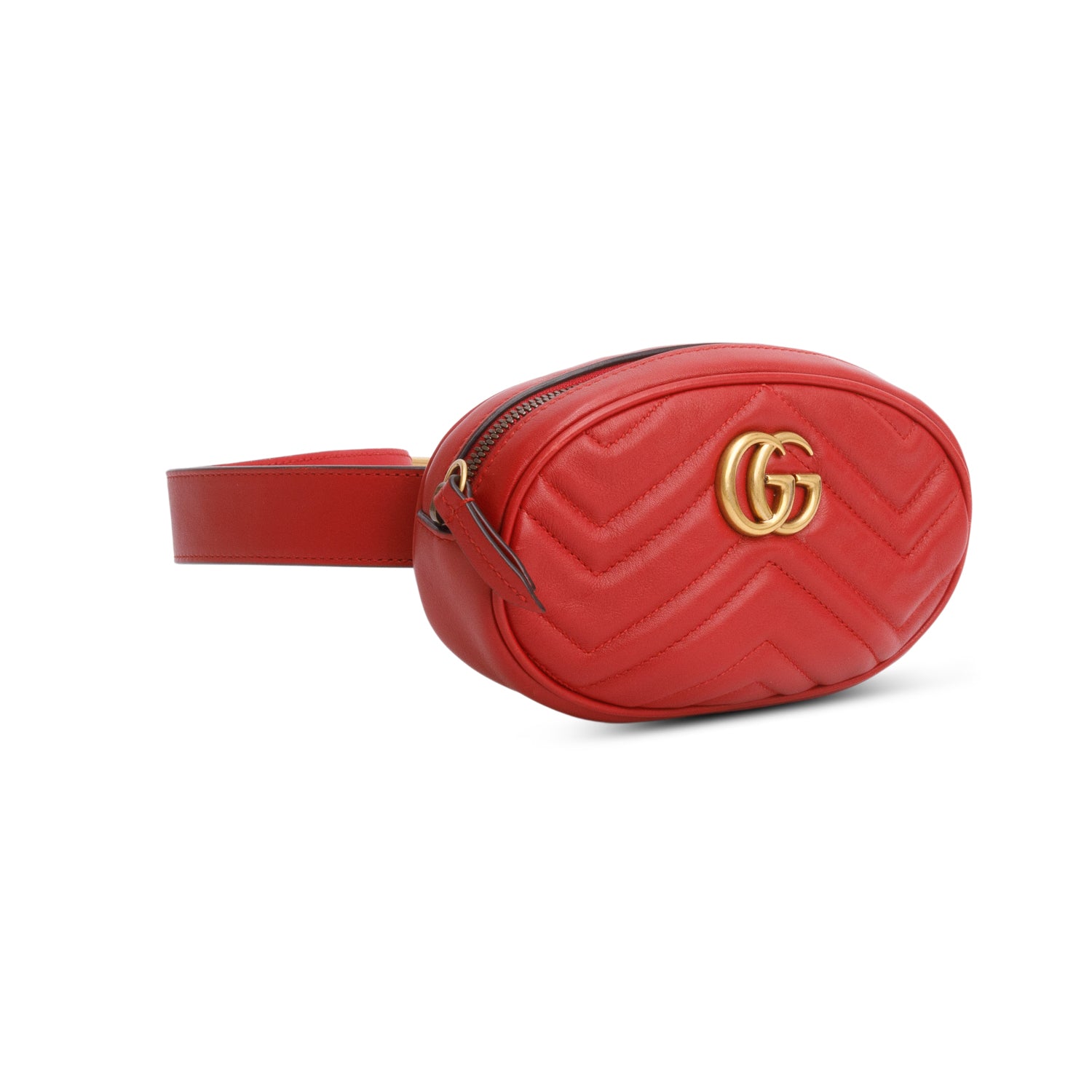 Gucci Red GG Marmont Matelasse Leather Belt Bag, Size 75