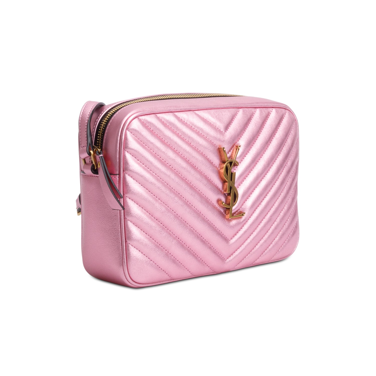 Saint Laurent Metallic Pink Quilted Leather Lou Camera Bag