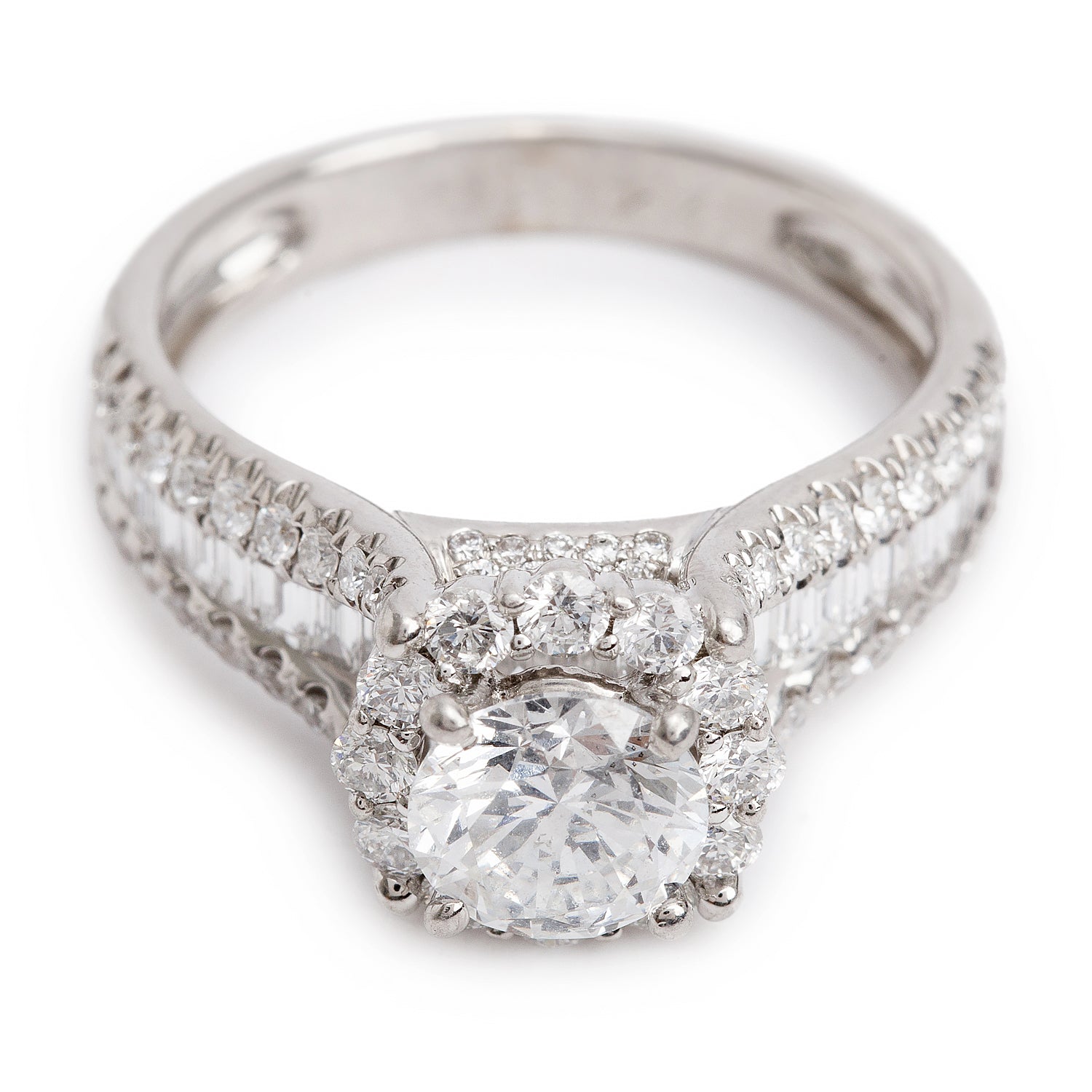 14k White Gold 2.23 tcw. Diamond Halo Top Engagement Ring, Size 6.5