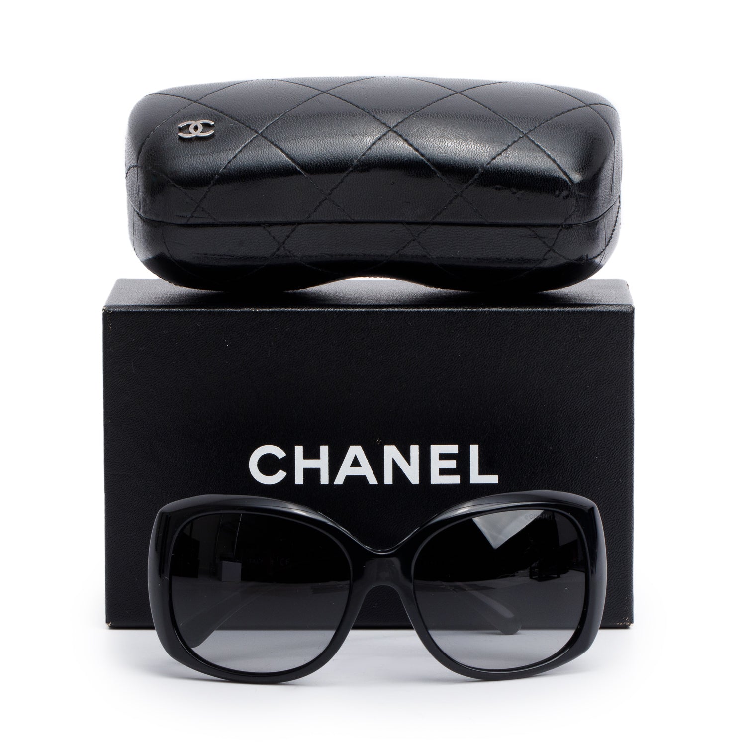 Chanel 5183 Black Acetate CC Square Sunglasses w/ Case, Box & Receipt