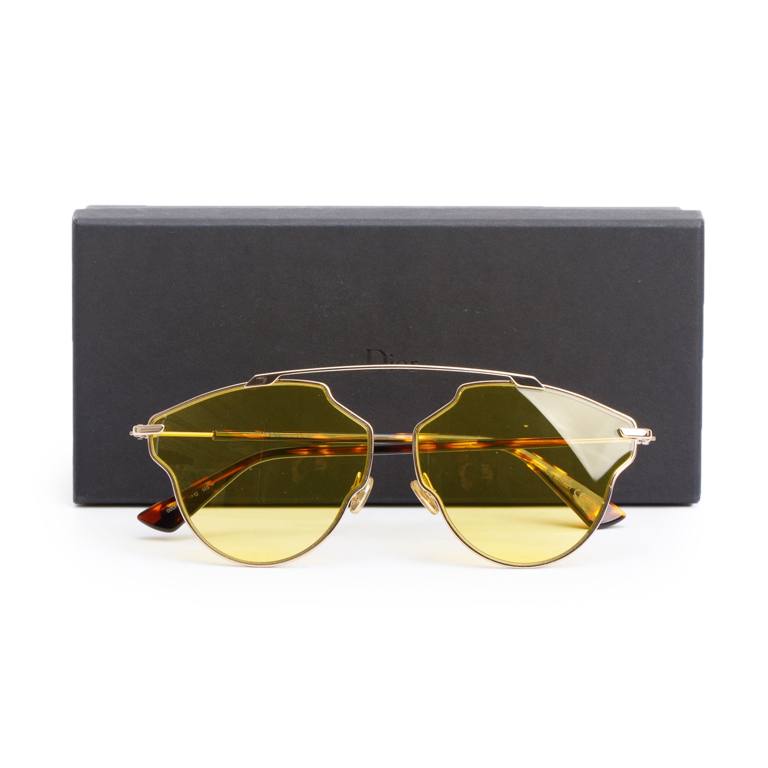Christian Dior Havana Acetate Yellow Lenses SoReal Sunglasses w/ Box