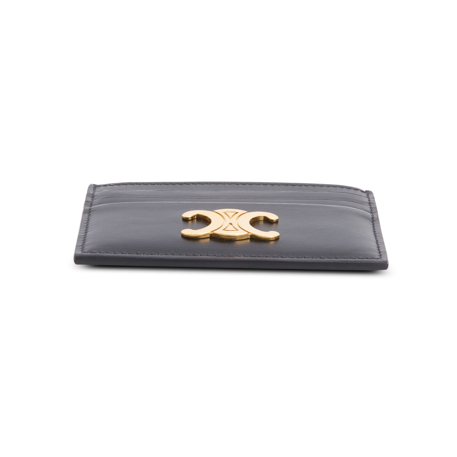 Celine 2024 Black Leather Triomphe Logo Card Holder