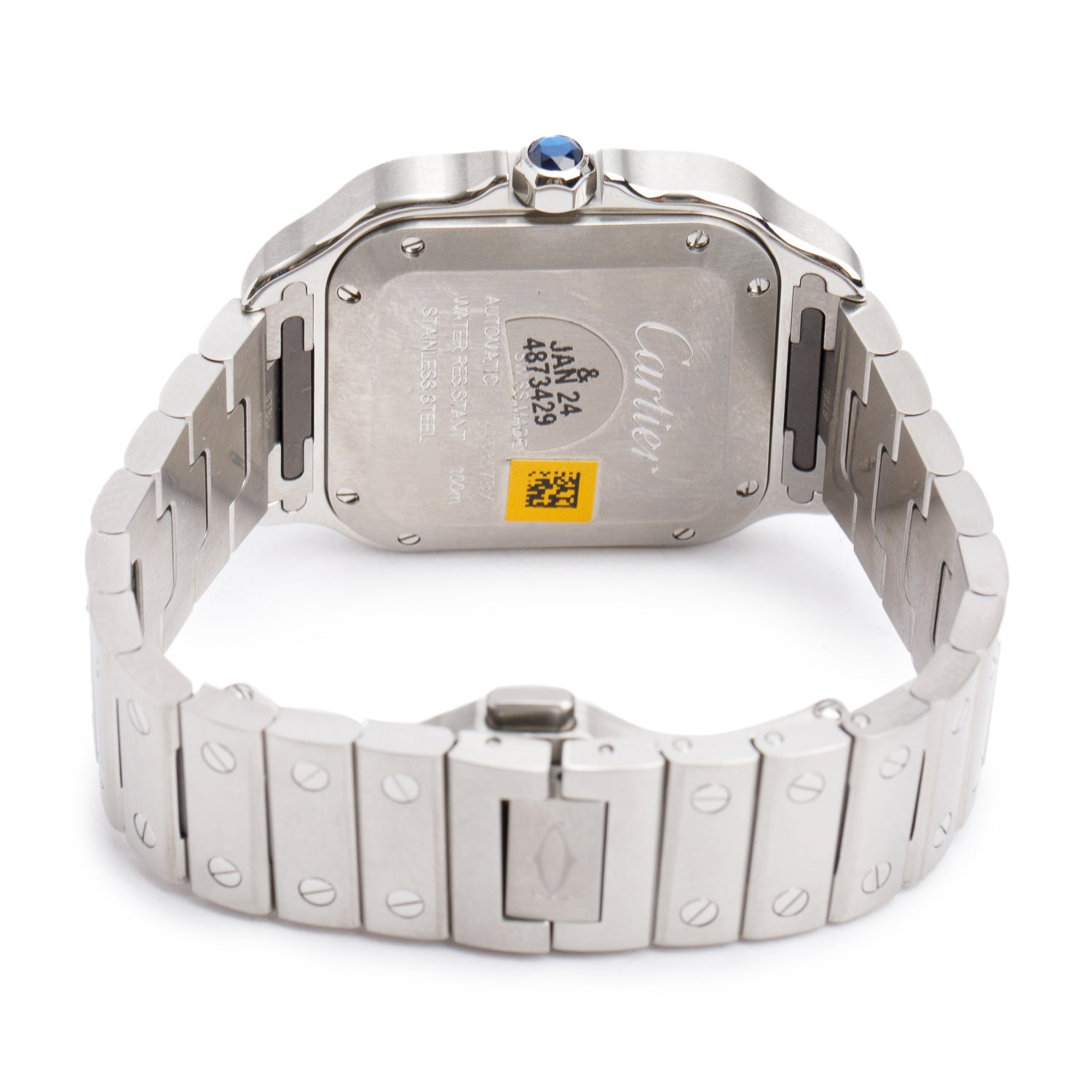 Cartier 2022 Stainless Steel Diamond Bezel Santos de Cartier Automatic Watch, Medium Model 4075 w/ Box, Papers & Extra Leather Strap