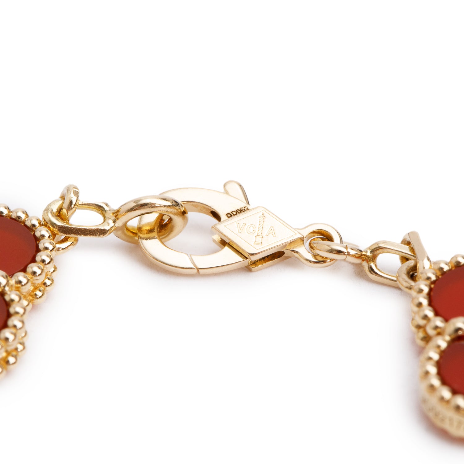 Van Cleef & Arpels 2025 18k Yellow Gold Vintage Alhambra 5 Motif Carnelian Bracelet w/ Pouch & Certificate