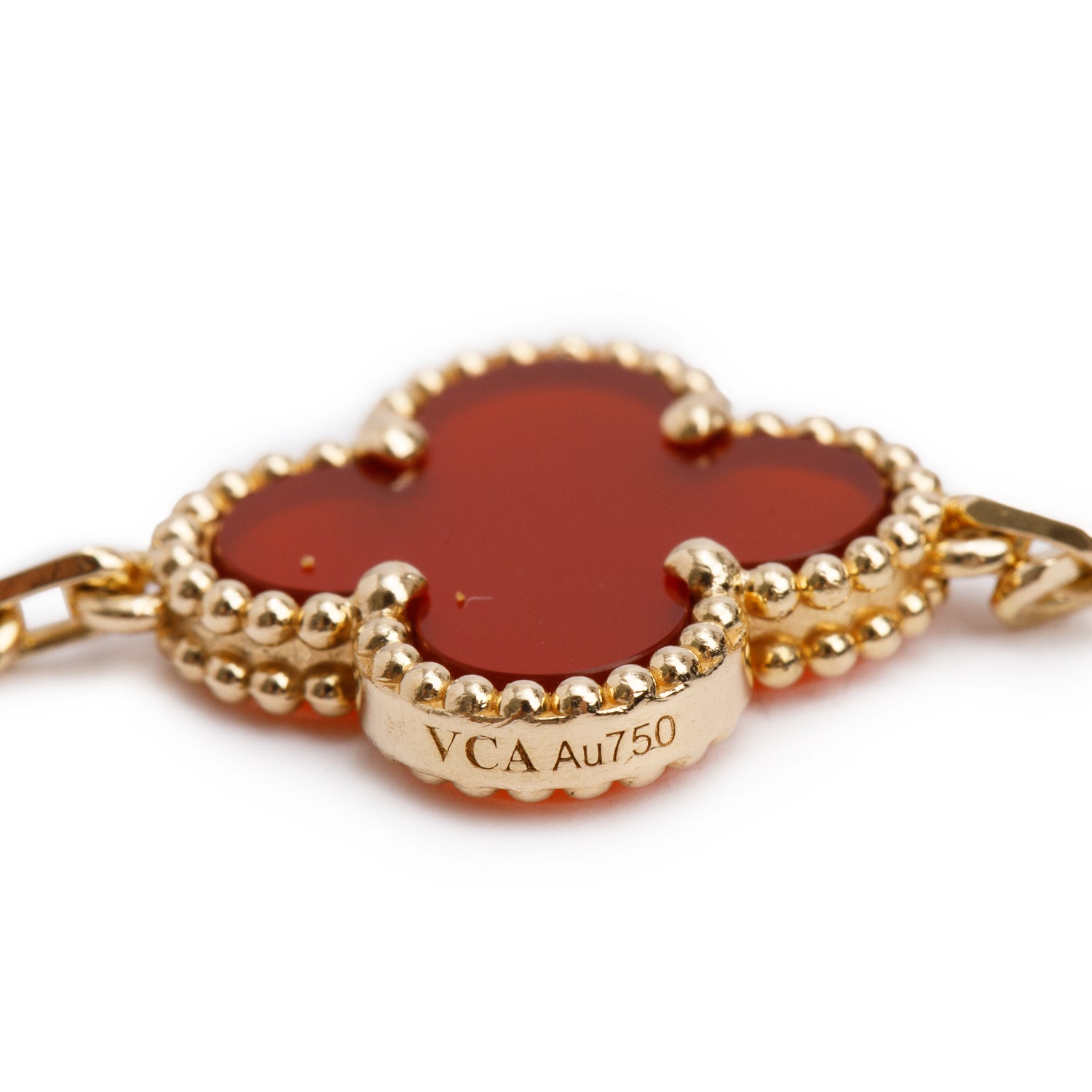 Van Cleef & Arpels 2025 18k Yellow Gold Vintage Alhambra 5 Motif Carnelian Bracelet w/ Pouch & Certificate