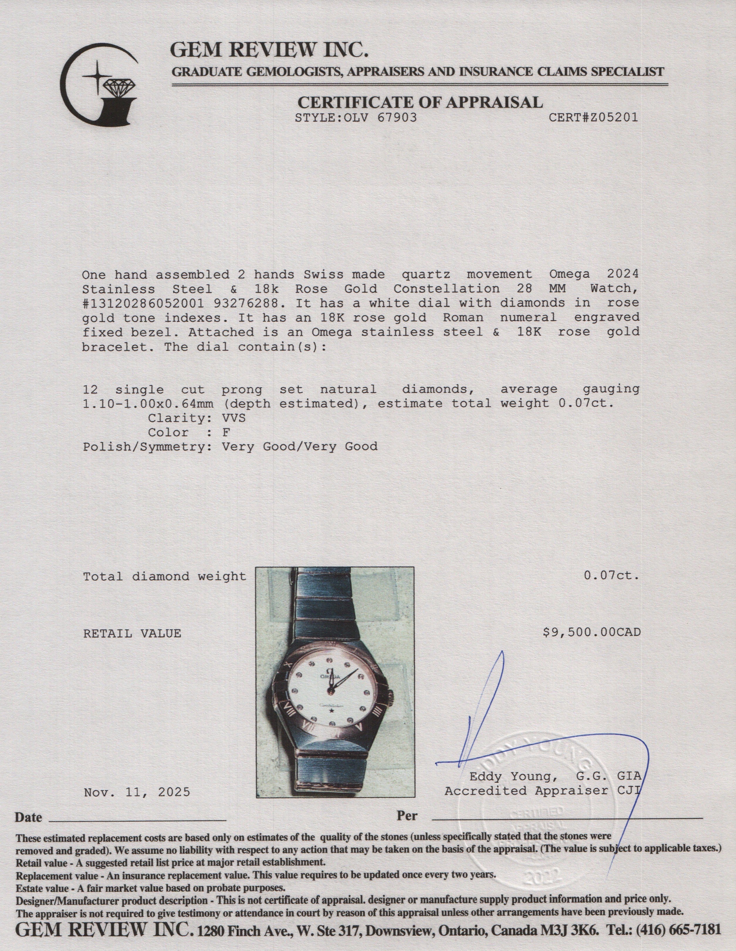 Omega 2024 Stainless Steel & 18k Rose Gold Constellation 28 MM Watch White Diamond Dial w/ Papers