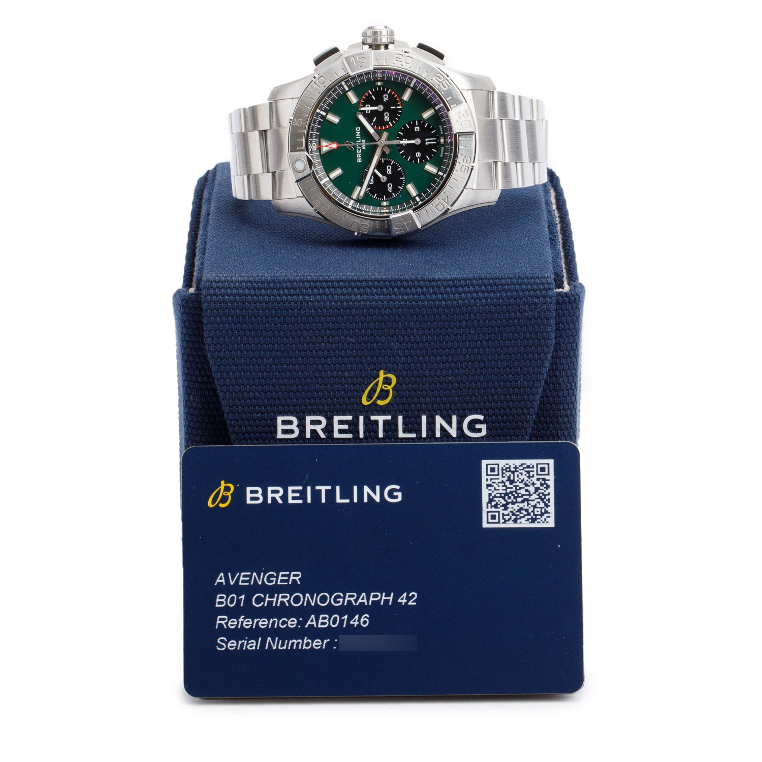 Breitling Stainless Steel Avenger B01 42 MM Chronograph Automatic Watch Green Dial AB0146 w/ Box & Papers