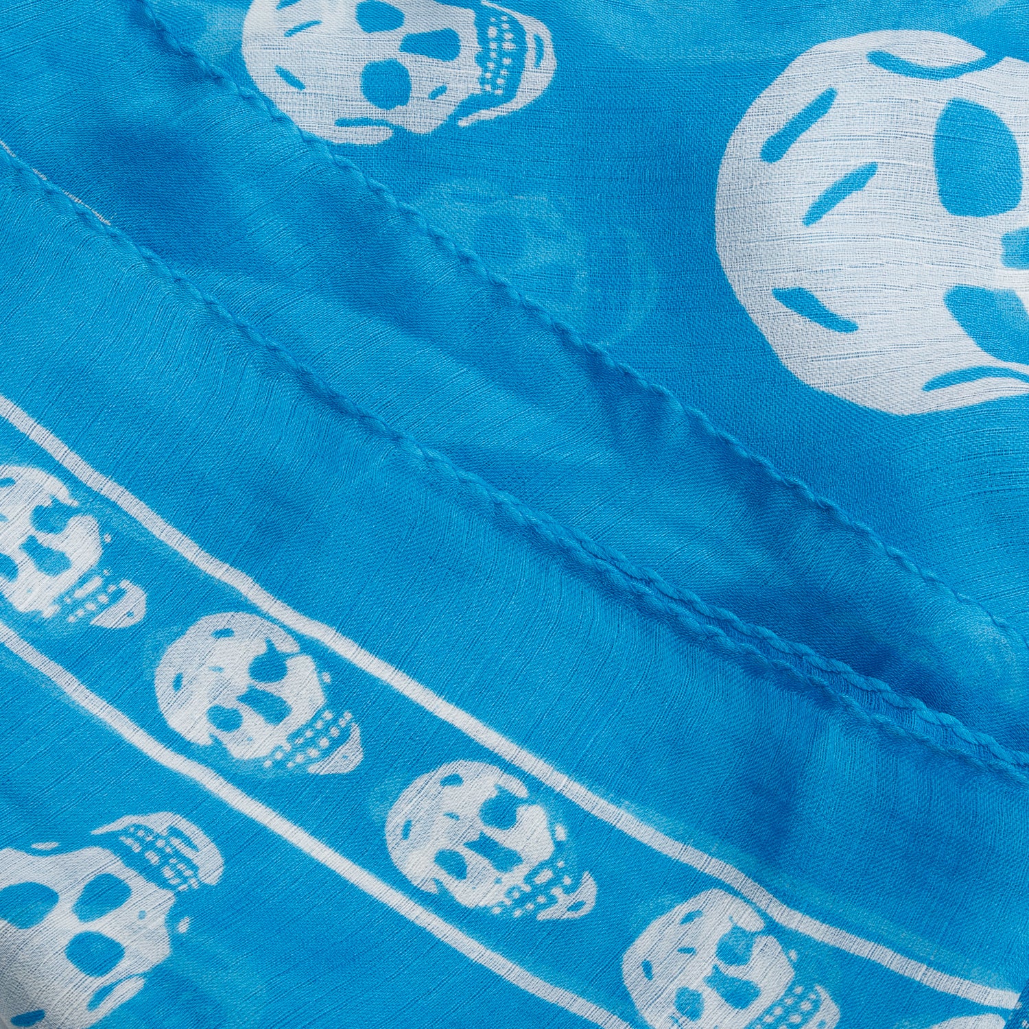 Alexander McQueen Blue/White Skull Printed Silk Scarf