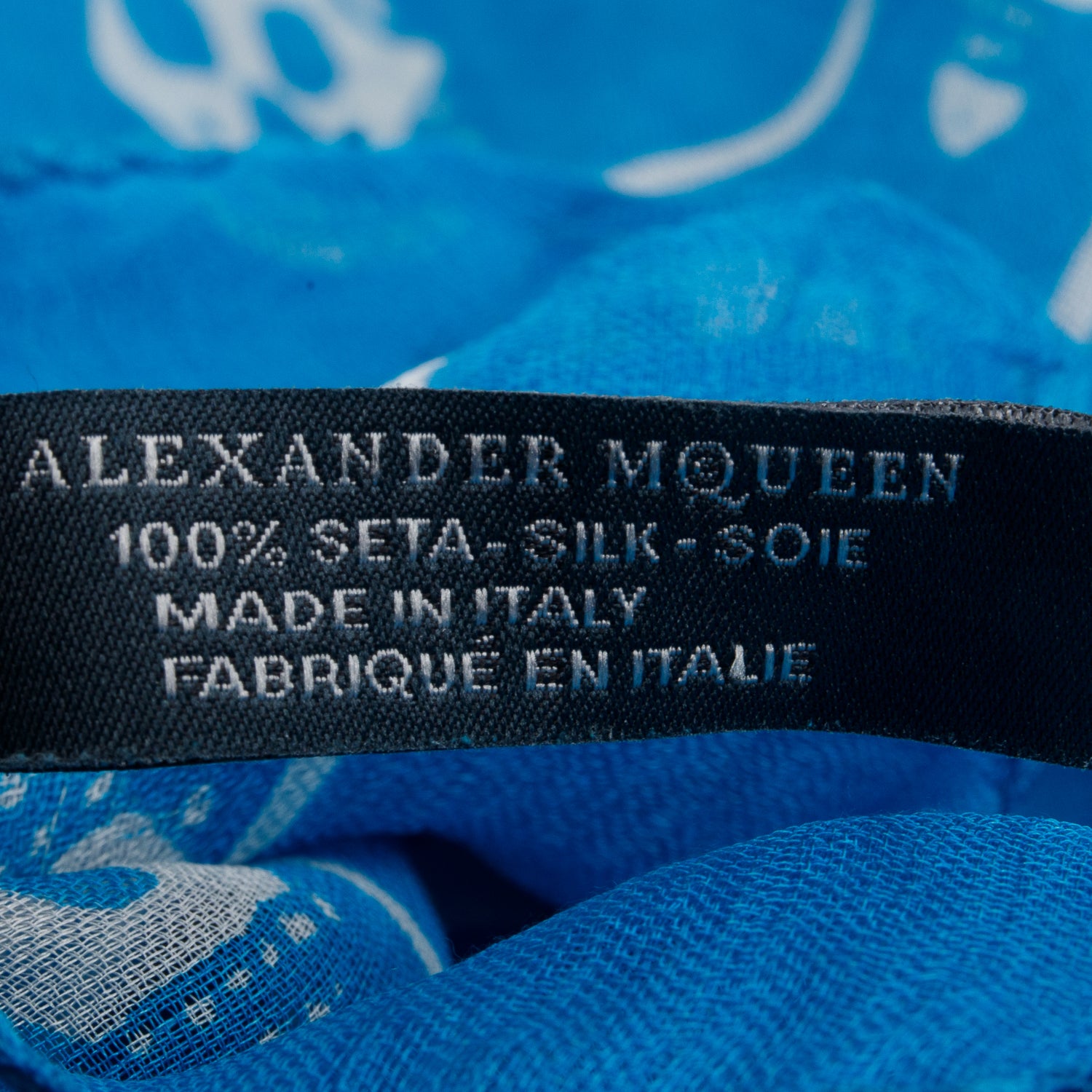 Alexander McQueen Blue/White Skull Printed Silk Scarf