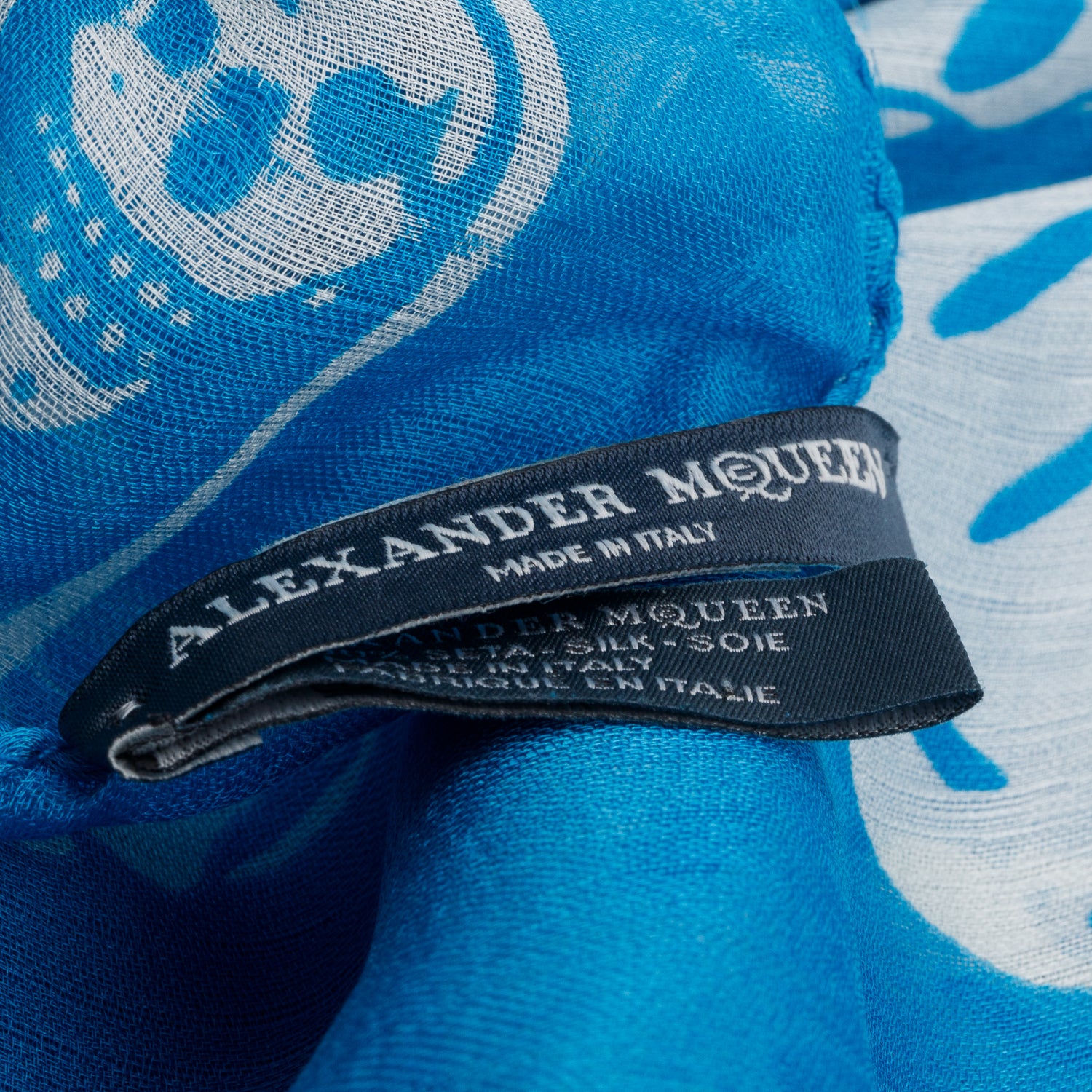 Alexander McQueen Blue/White Skull Printed Silk Scarf