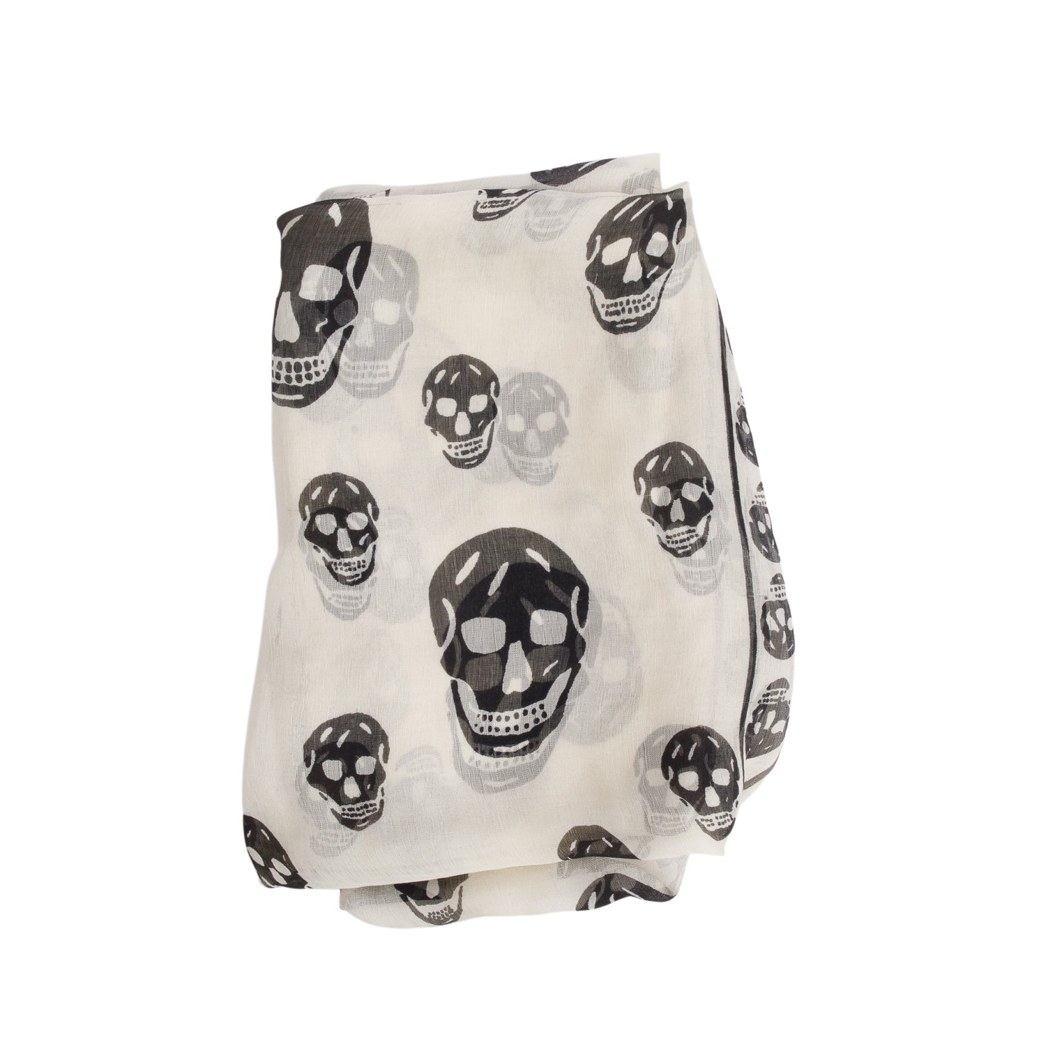 Alexander McQueen White/Black Skull Printed Silk Scarf