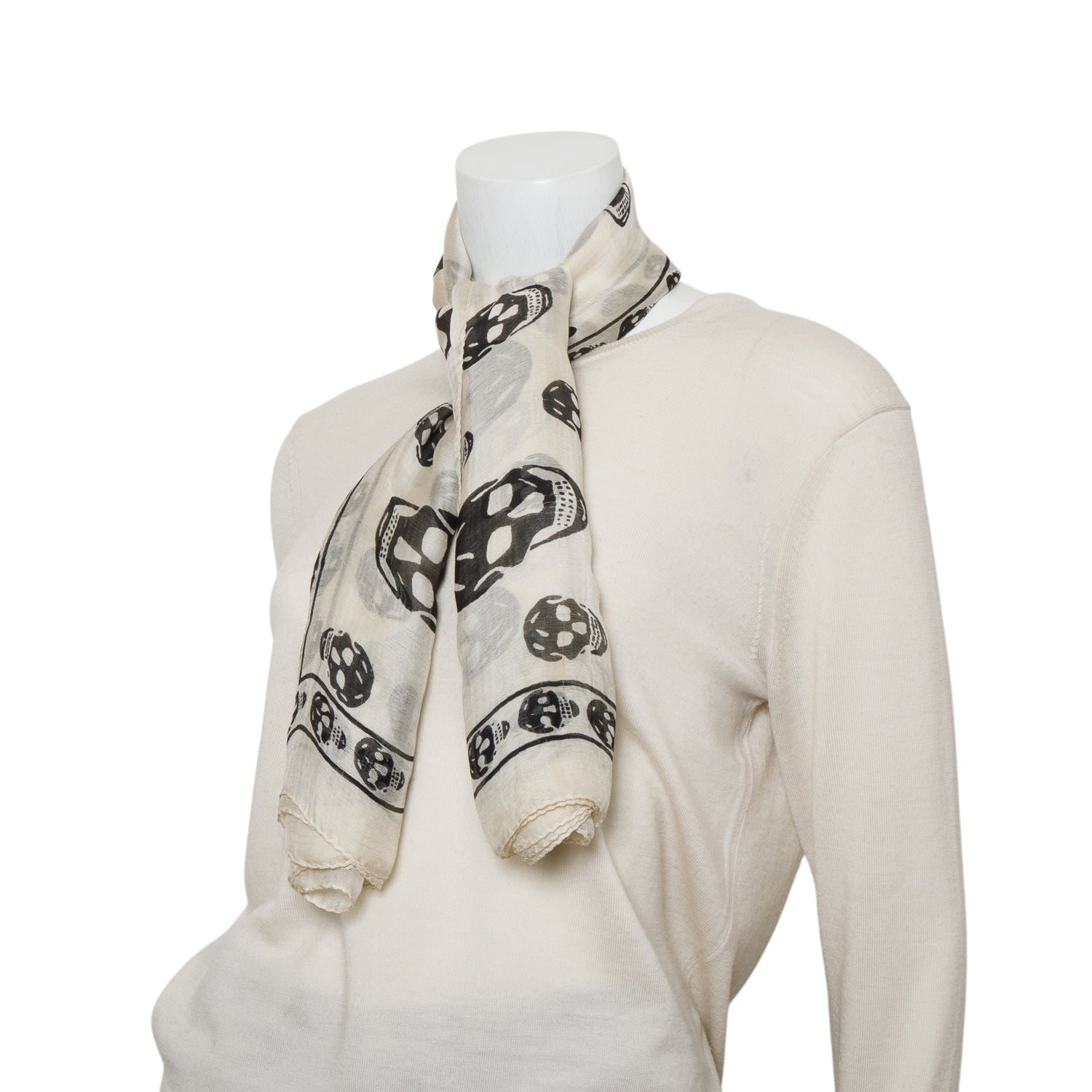 Alexander McQueen White/Black Skull Printed Silk Scarf