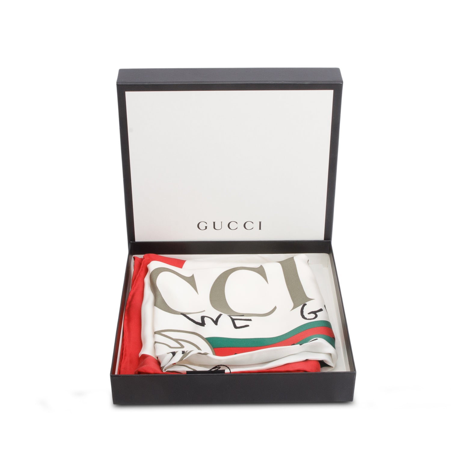 Gucci White/Red Coco Capitan Logo Silk Scarf 90 w/ Box