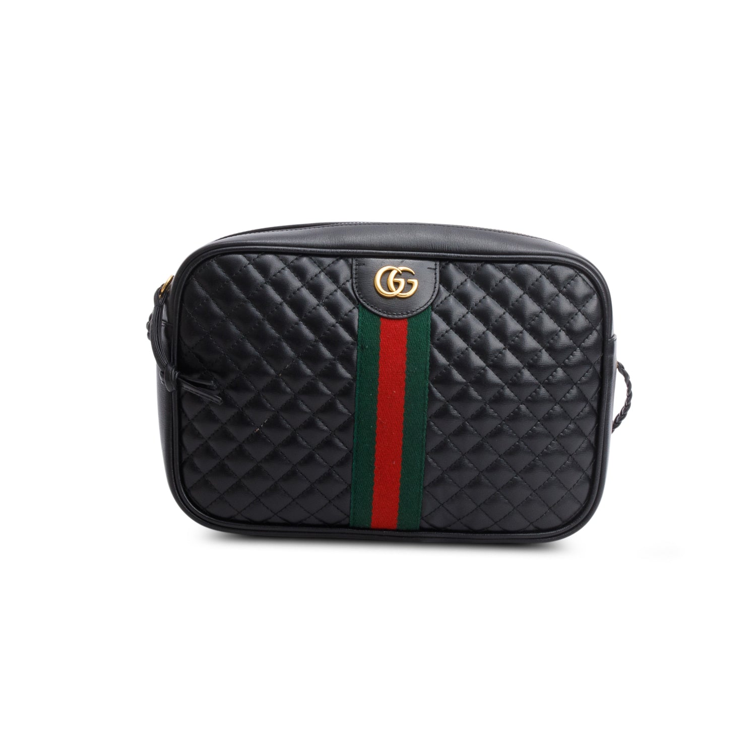 Gucci Black Calfskin Web Trapuntata Small GG Shoulder Bag