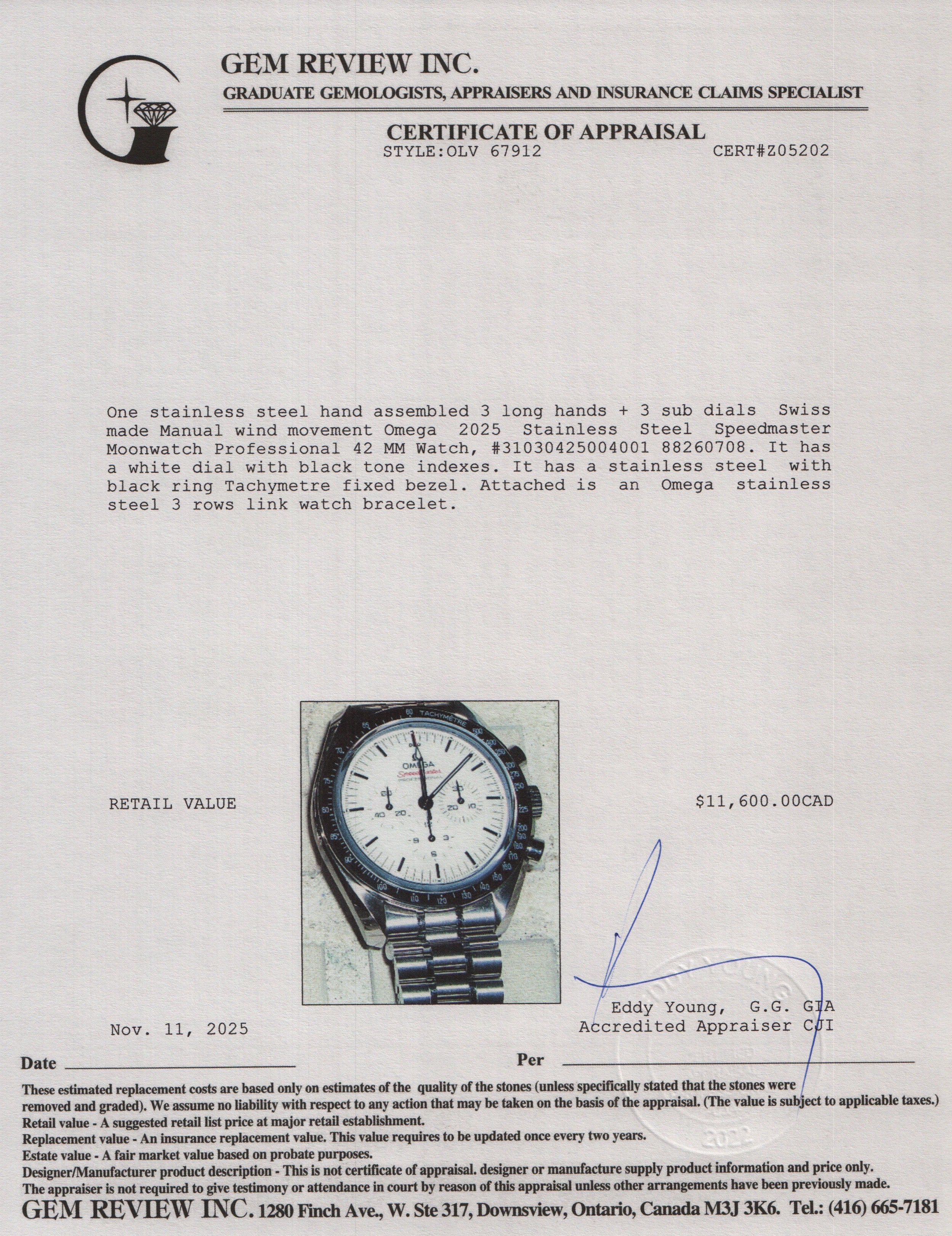 Omega 2025 Stainless Steel Speedmaster Moonwatch Professional 42 MM Watch White Dial w/ Box & Papers