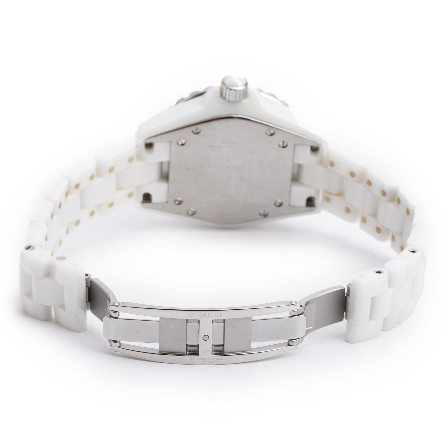 Chanel White Ceramic Diamond Bezel 33 MM J12 Quartz Watch White Dial H0967