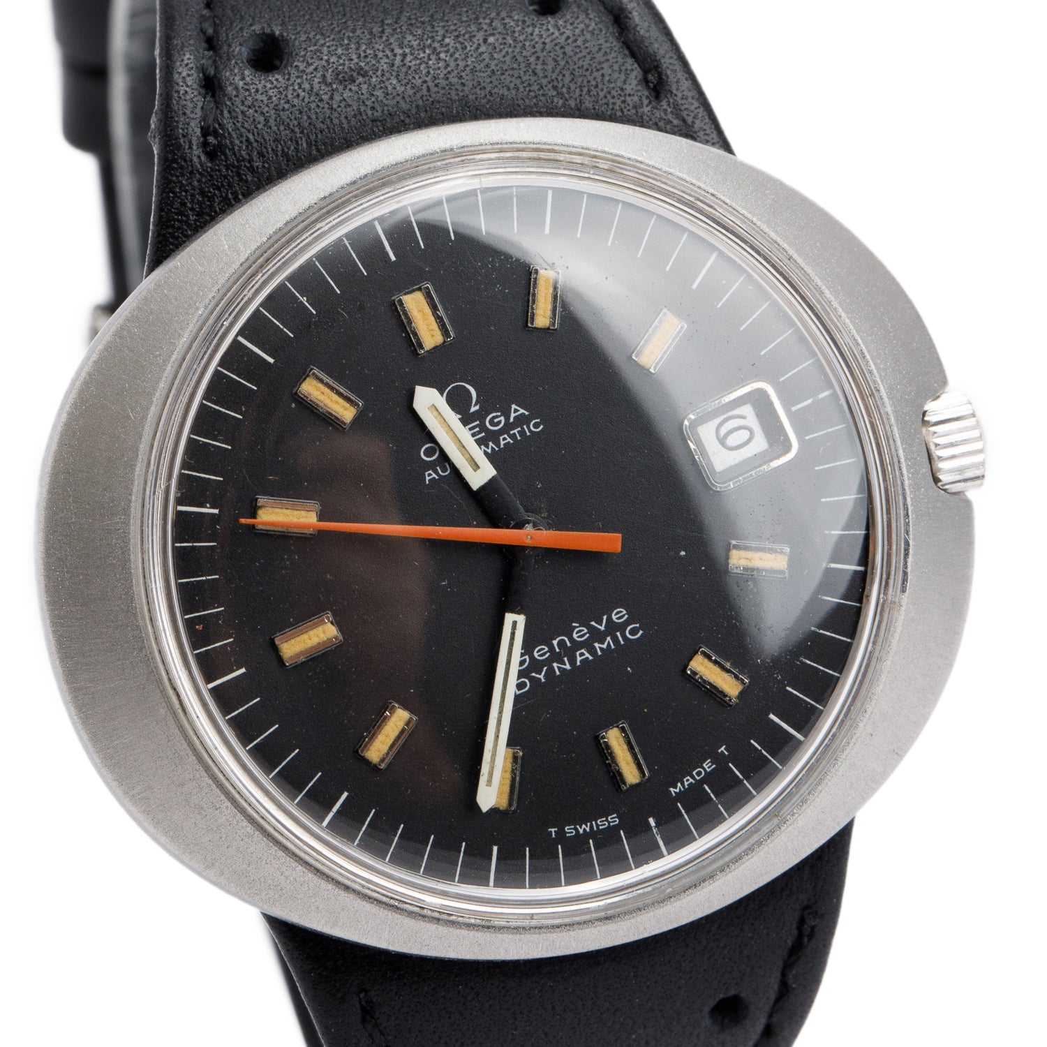 Omega Vintage Stainless Steel Geneve Dynamic Tool 107 41 MM Automatic Watch Black Dial