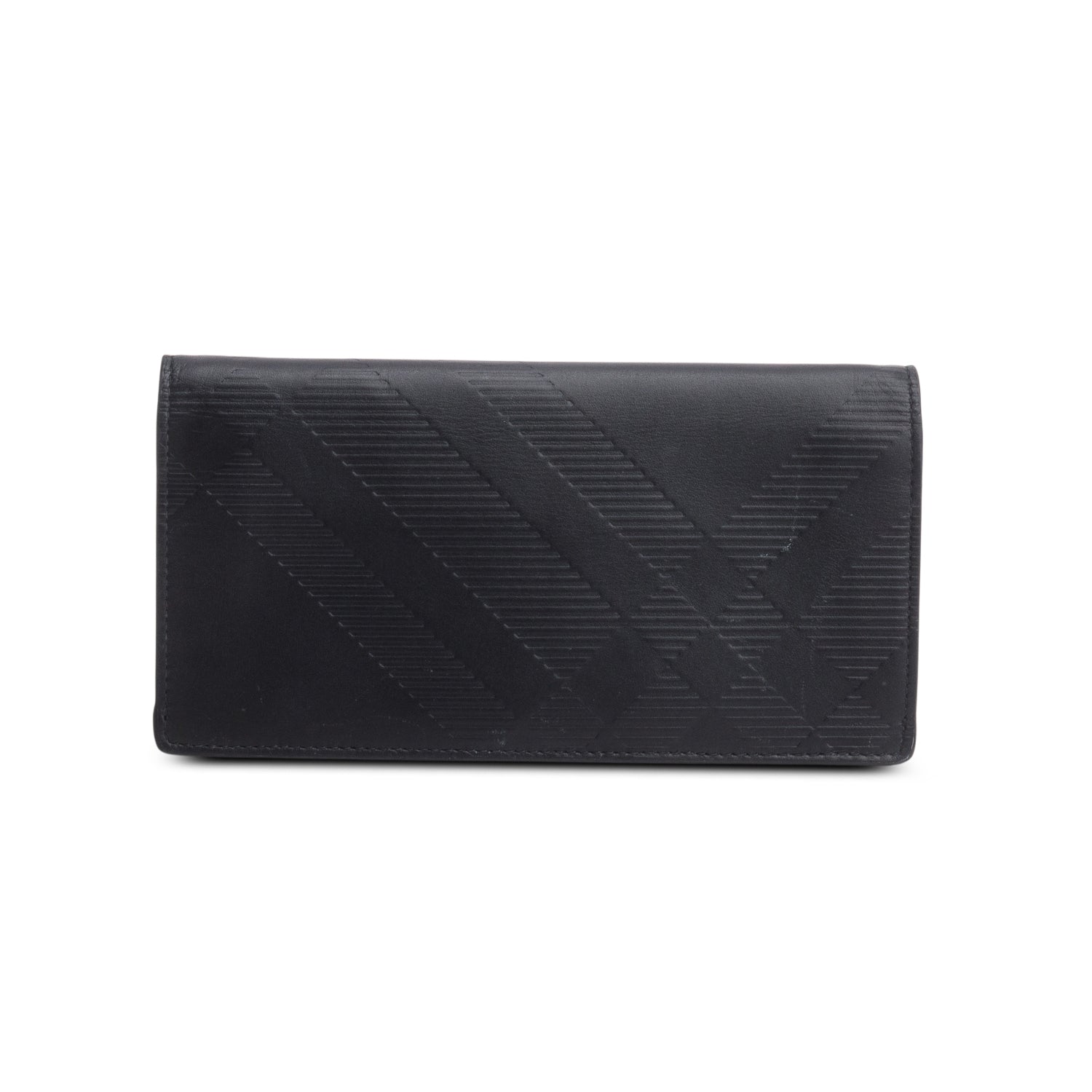 Burberry Black Embossed Leather Cavendish Check Continental Wallet w/ Box