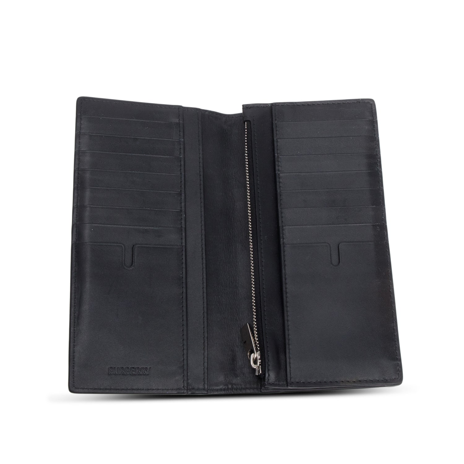 Burberry Black Embossed Leather Cavendish Check Continental Wallet w/ Box