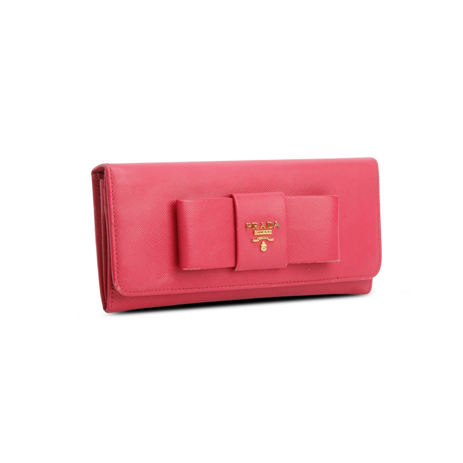 Prada Pink Saffiano Lux Leather Bow Continental Wallet