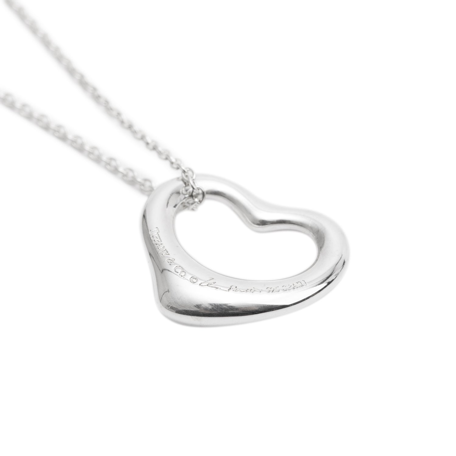 Tiffany & Co. Elsa Peretti Sterling Silver 16 MM Open Heart Pendant Necklace