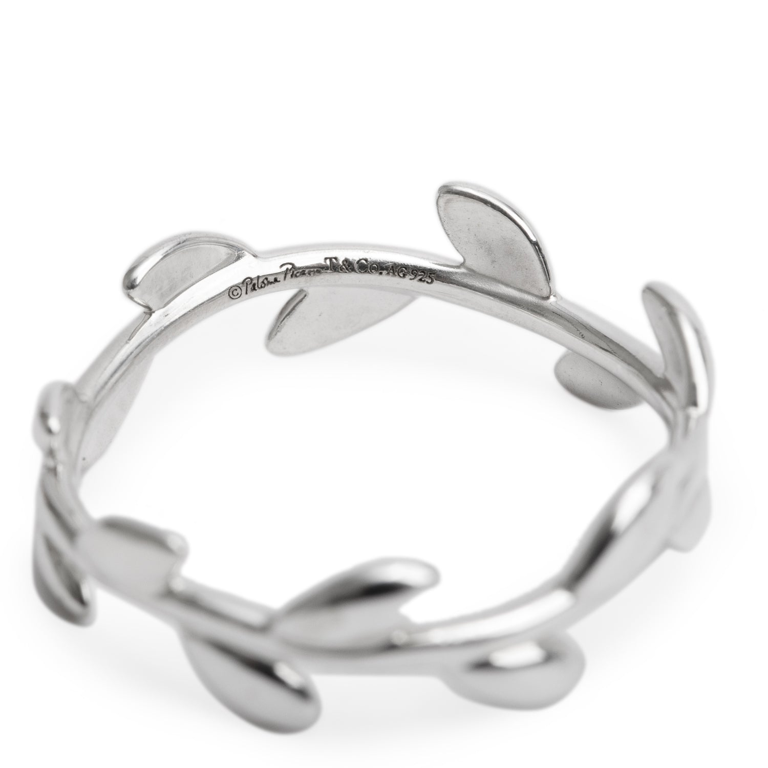 Tiffany & Co. Paloma Picasso Sterling Silver Narrow Olive Leaf Band Ring, Size 7