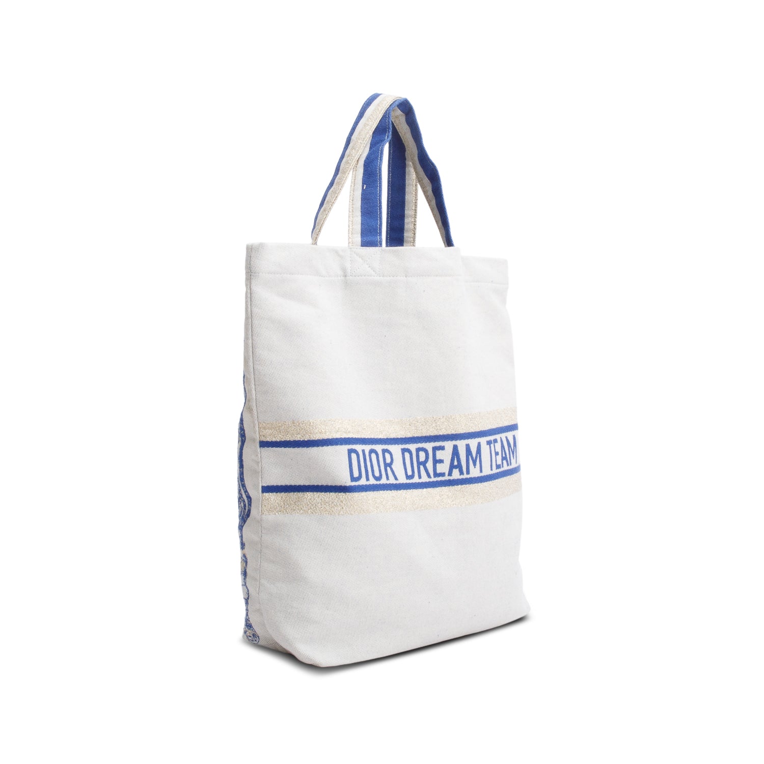 Christian Dior Beige Blue Canvas 'Dior Dream Team' Tote Bag
