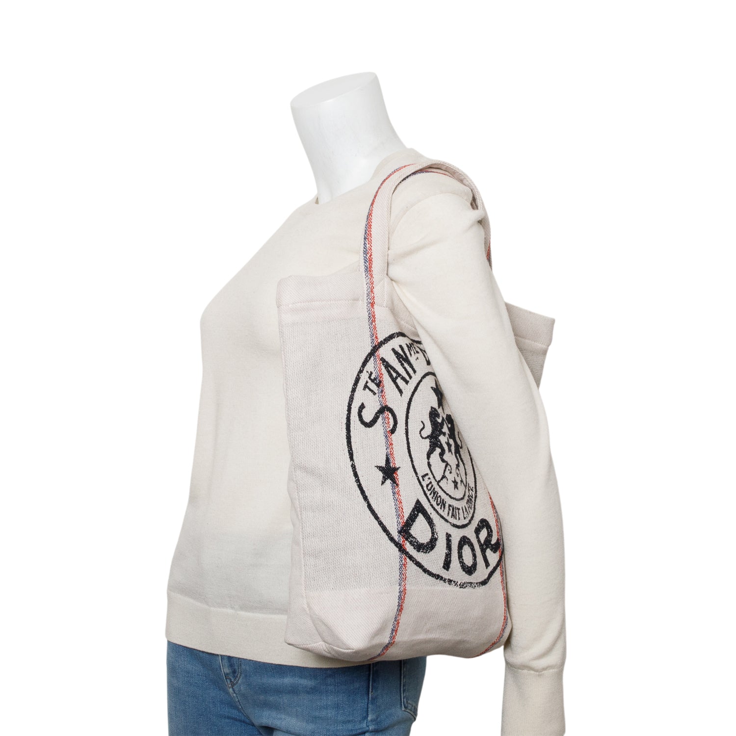 Christian Dior Beige Canvas 'L'union Fait La Force' Tote Bag