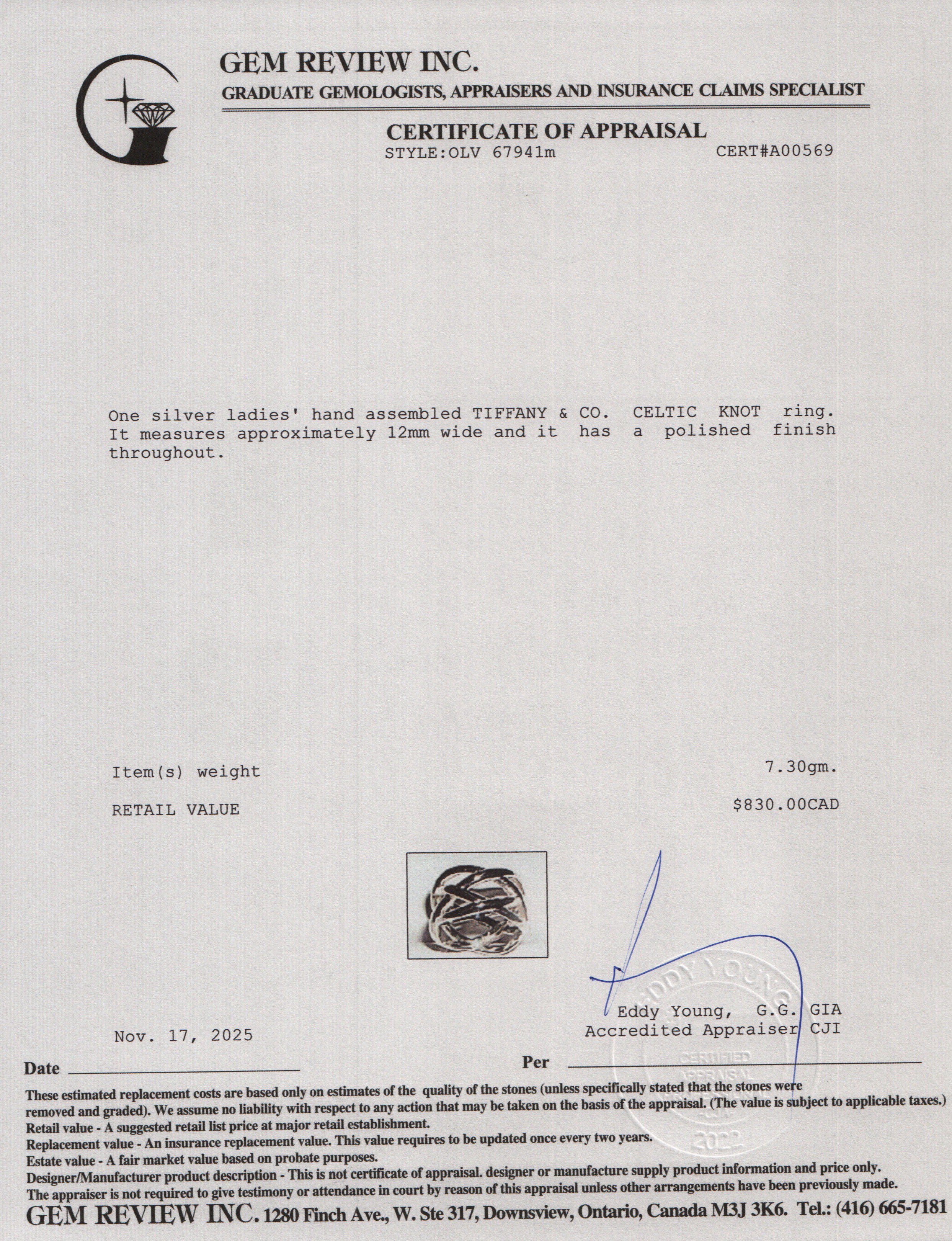 Tiffany & Co. Sterling Silver Celtic Knot Band, Ring Size 4