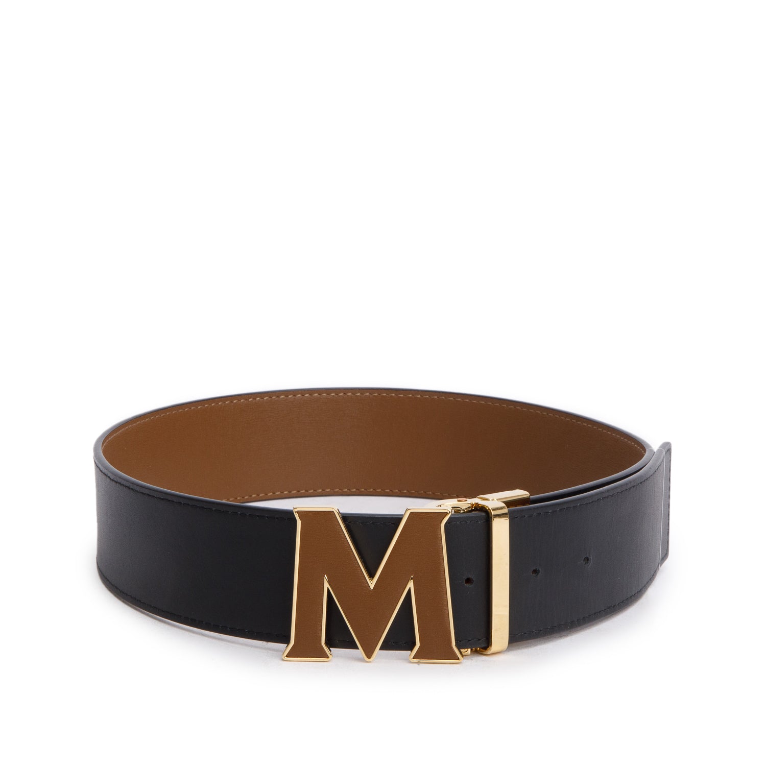 MCM Brown Calfskin Leather Logo Buckle Claus Belt 75 45