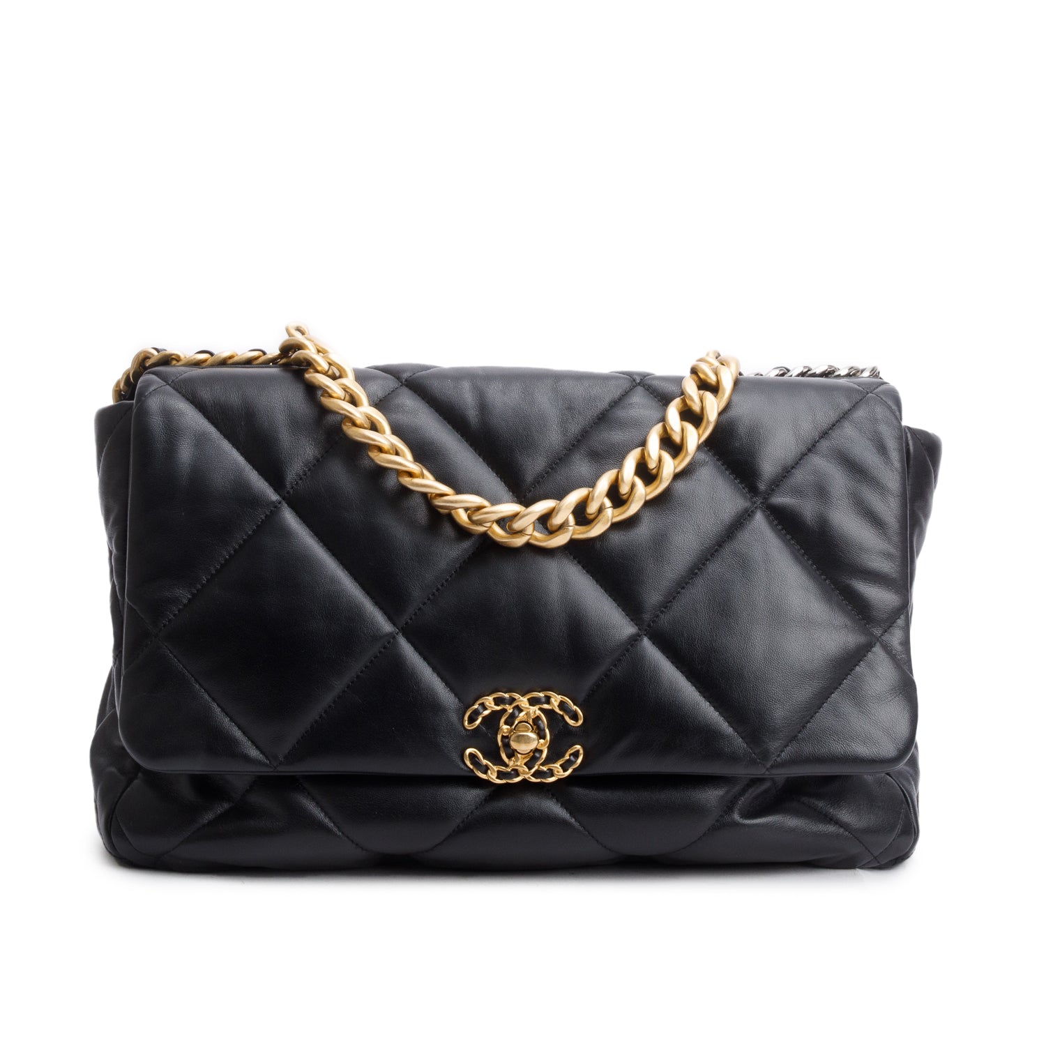 Chanel Black Lambskin Leather Maxi 19 Flap Bag