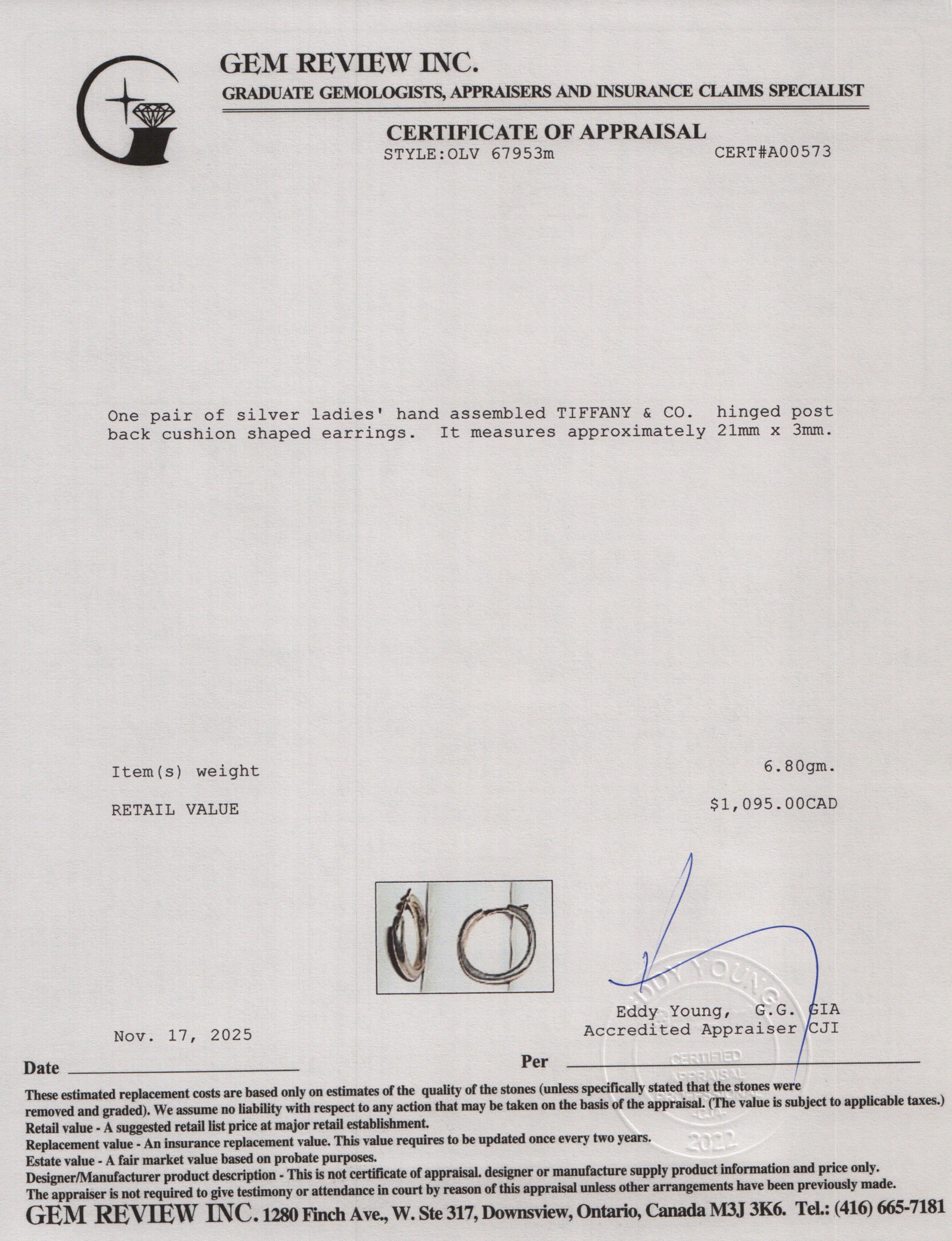 Tiffany & Co. Sterling Silver Small Cushion Square Hoop Earrings