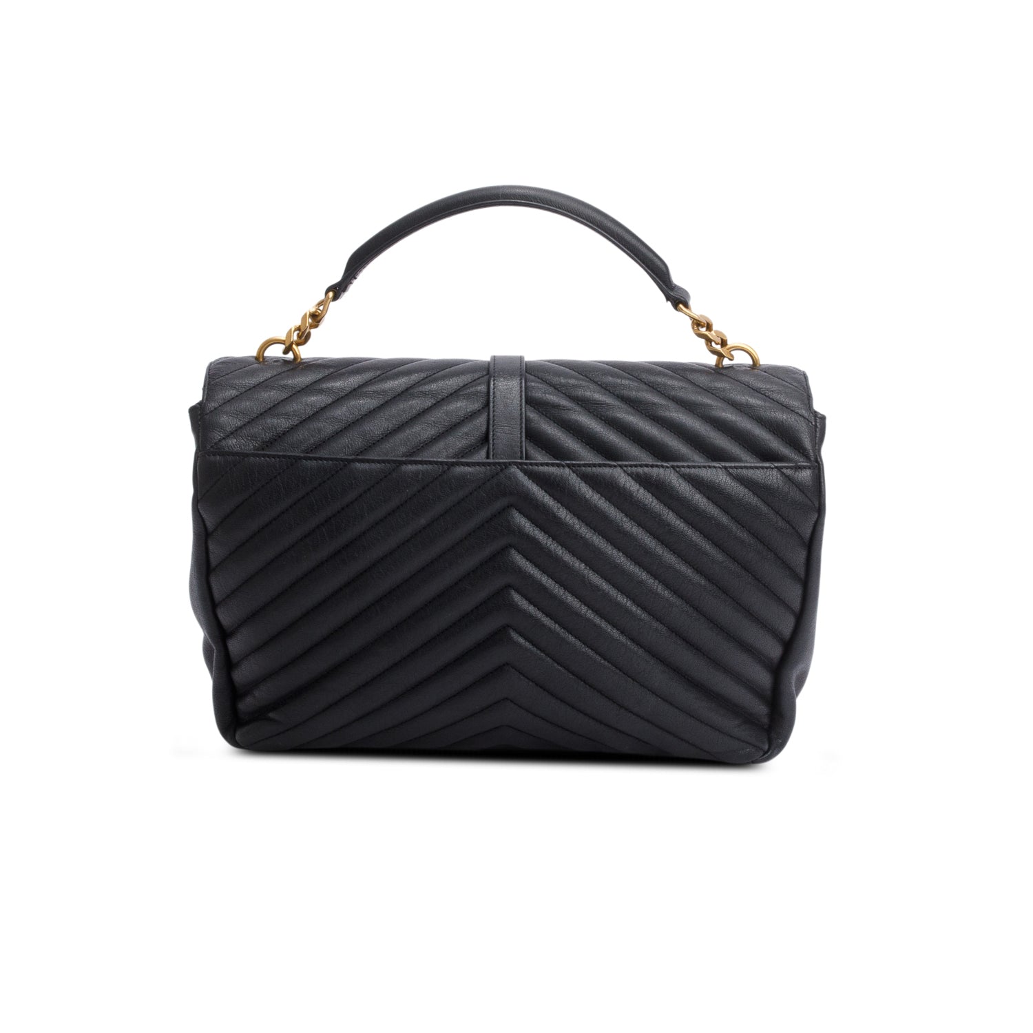 Saint Laurent Black Leather Large Chevron College Bag w/ Strap