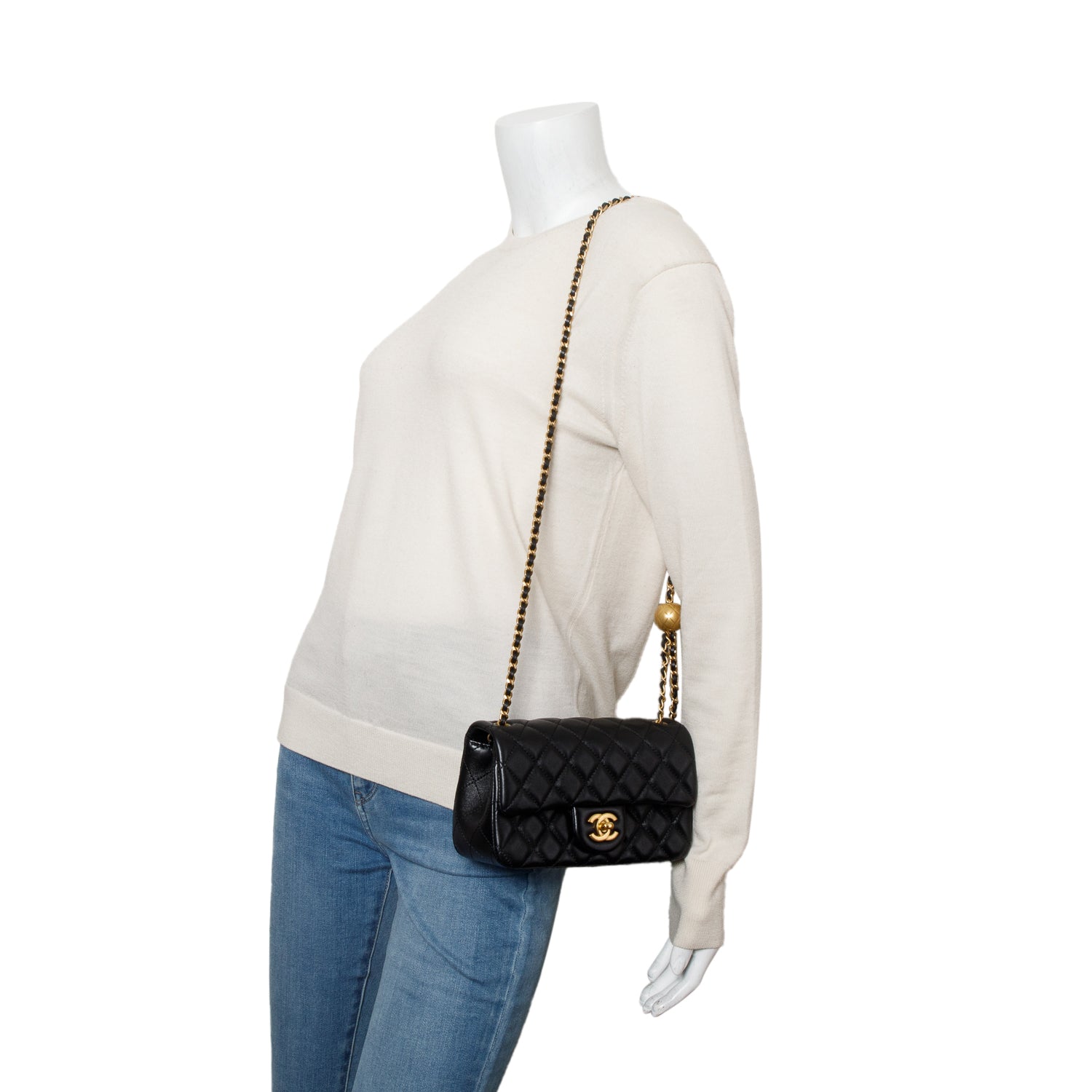 Chanel 2025 Black Quilted Lambskin Pearl Crush Mini Rectangular Flap Bag w/ Receipt