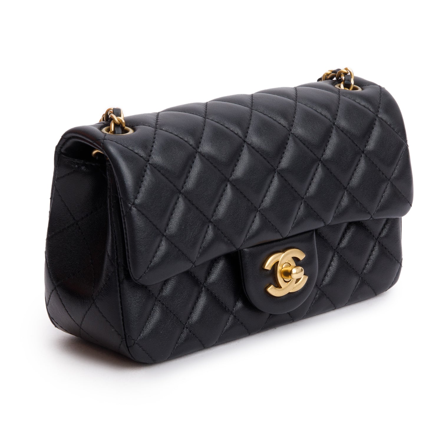 Chanel 2025 Black Quilted Lambskin Pearl Crush Mini Rectangular Flap Bag w/ Receipt