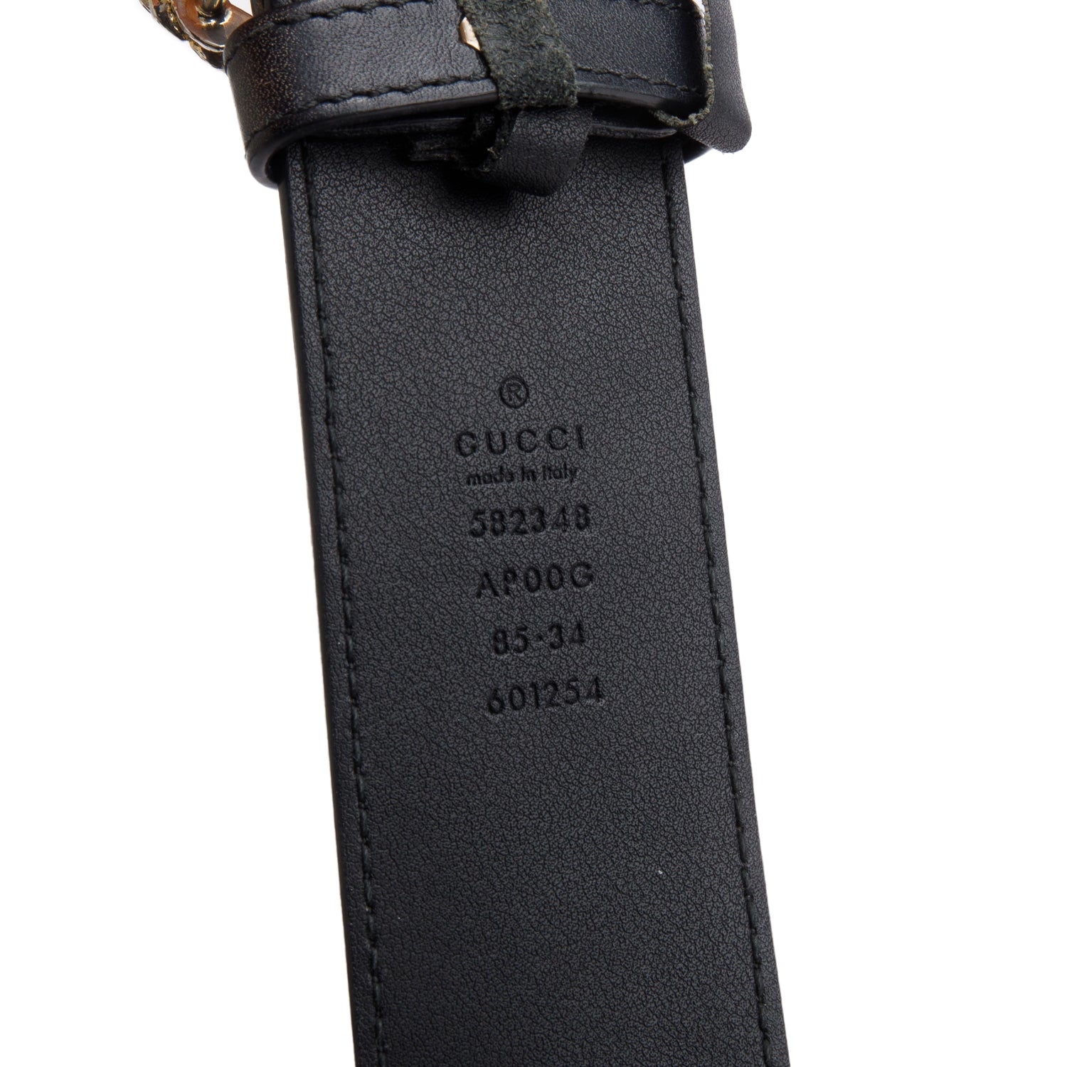 Gucci Black Calfskin Leather Textured Double G Wide Belt 85 34