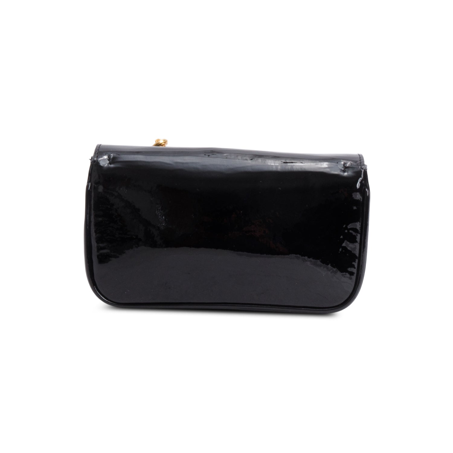 Versace Black Patent Leather Safety Pin Embellished Wallet on Chain