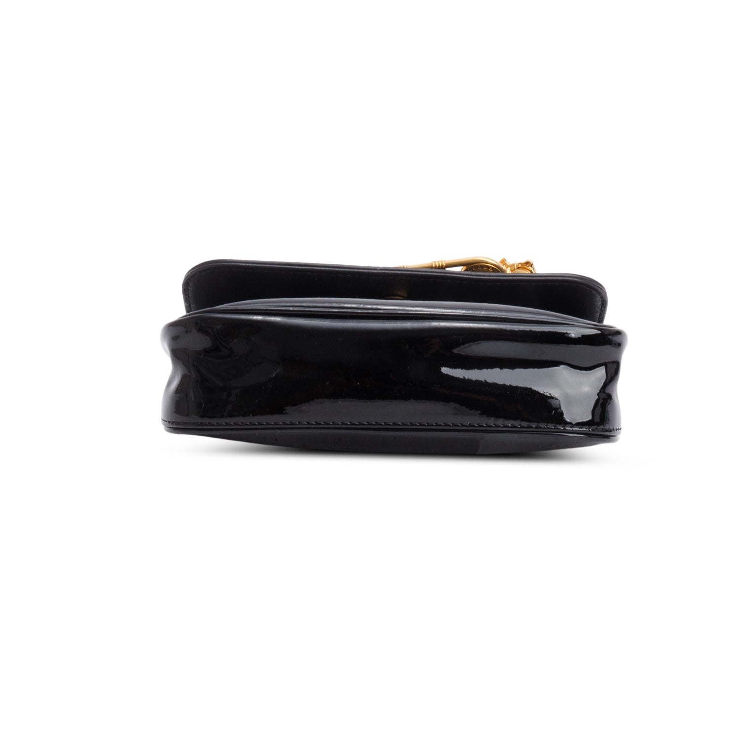 Versace Black Patent Leather Safety Pin Embellished Wallet on Chain