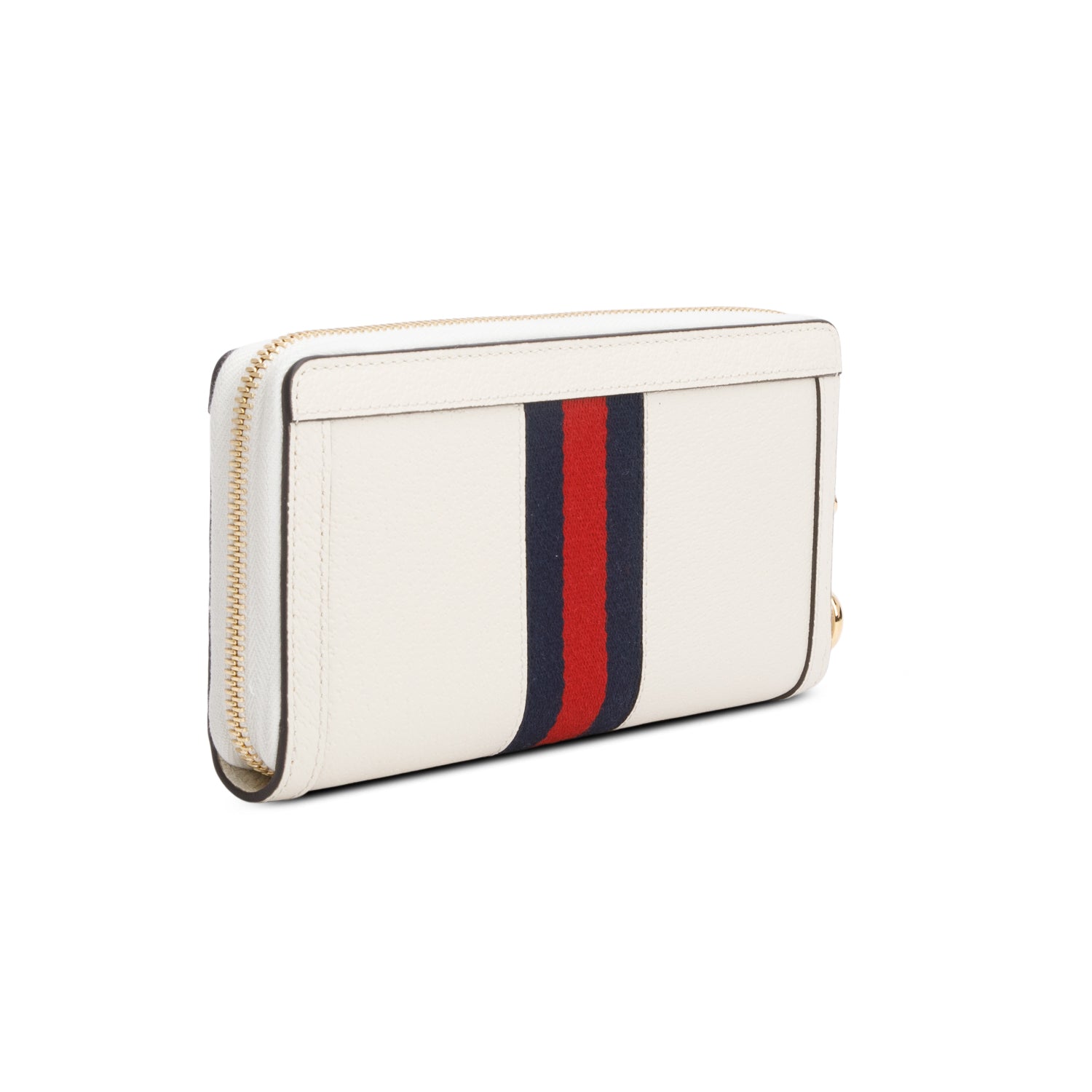 Gucci White Leather Web Ophidia GG Zip Around Wallet