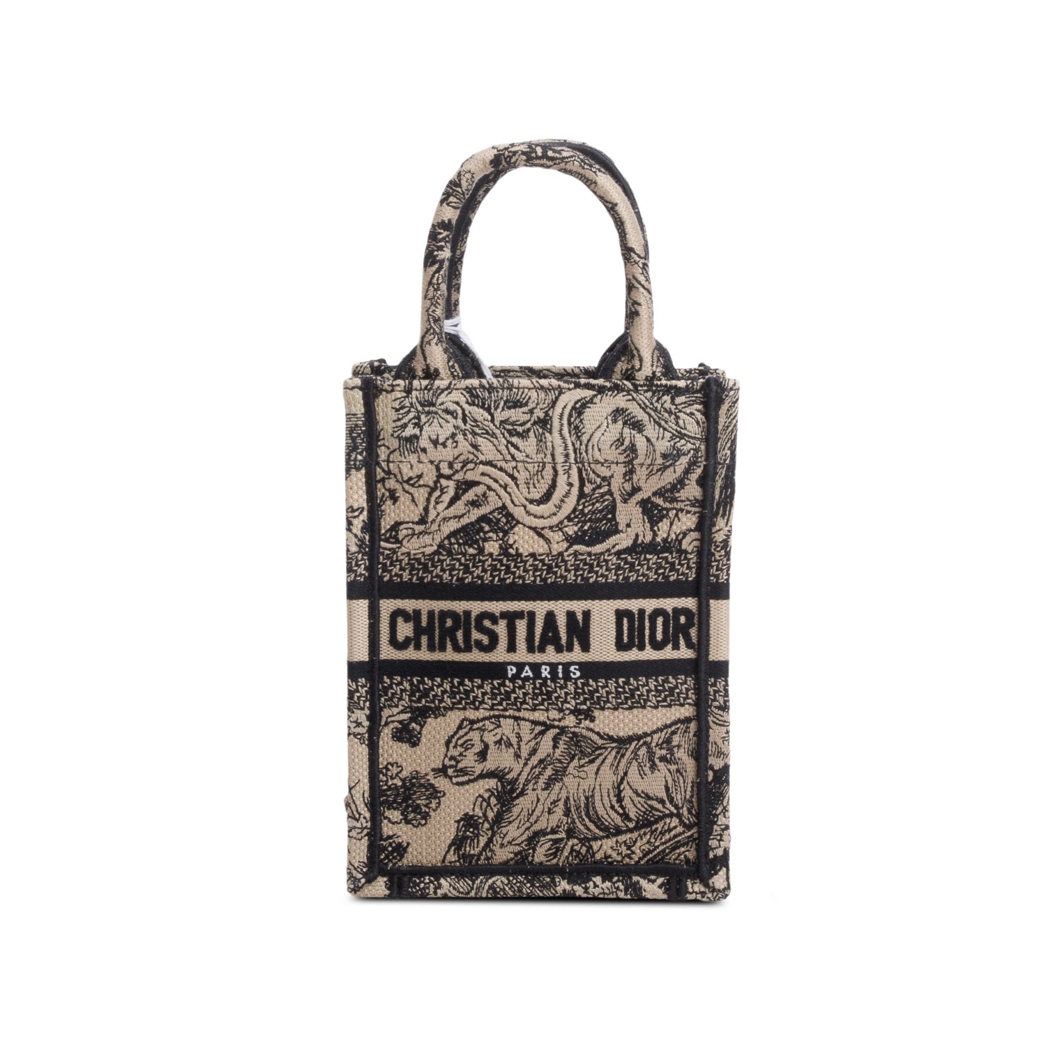 Christian Dior 2022 Black Canvas Toile de Jouy Embroidered Mini Book Tote w/ Strap & Authenticity Card