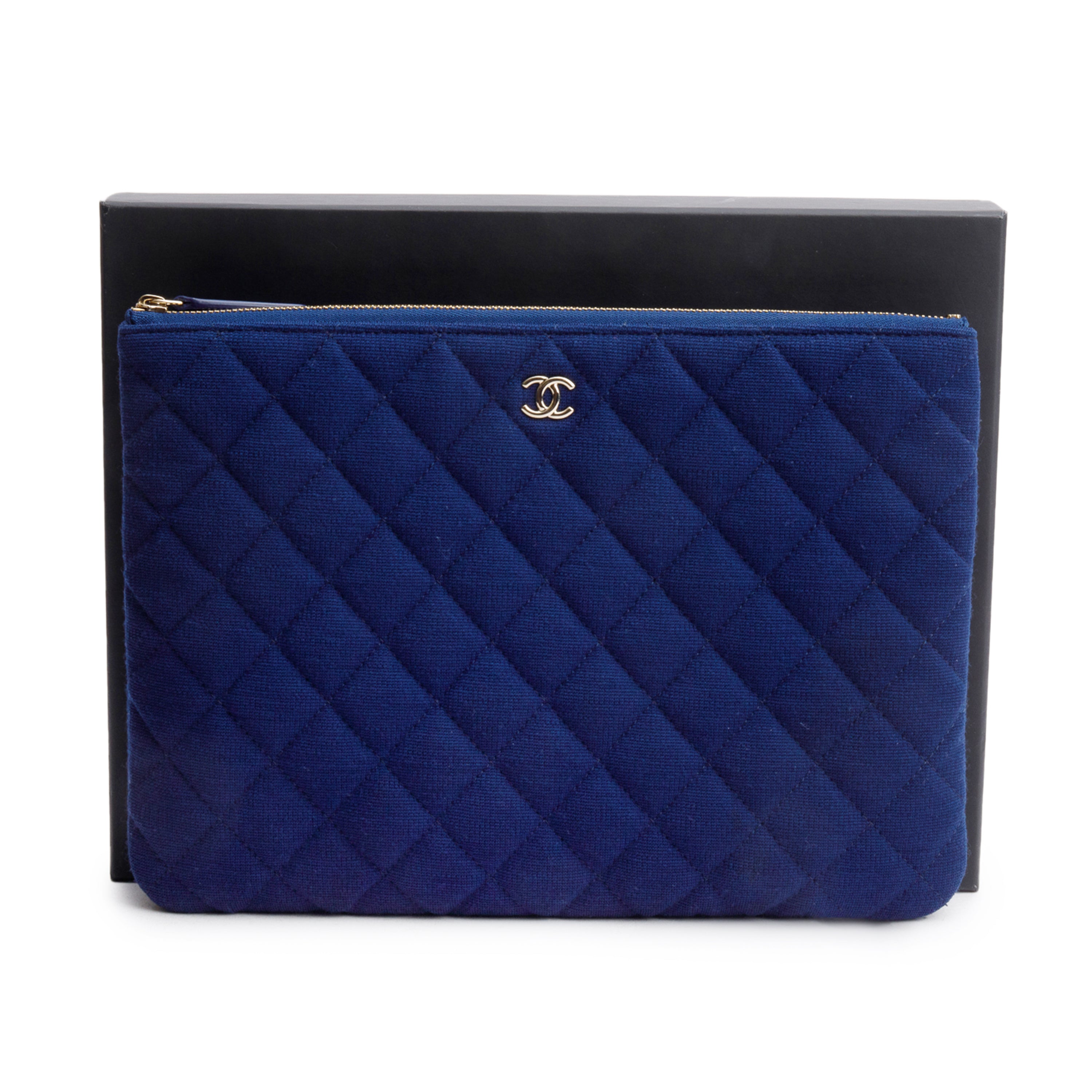 Chanel Blue Quilted Jersey O-Case Clutch w/ Box & Authenticity Card