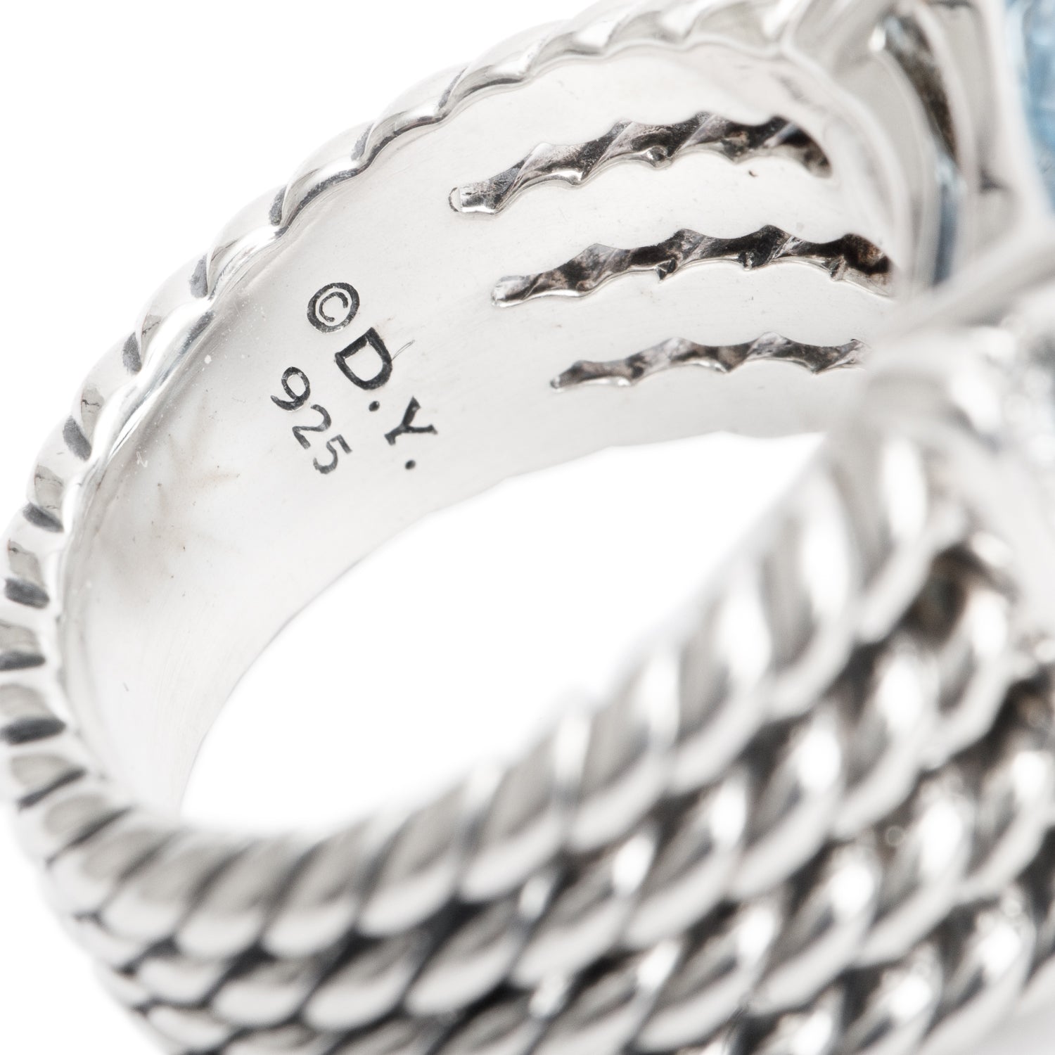 David Yurman Sterling Silver Blue Topaz & Diamond Wheaton Ring, Size 7