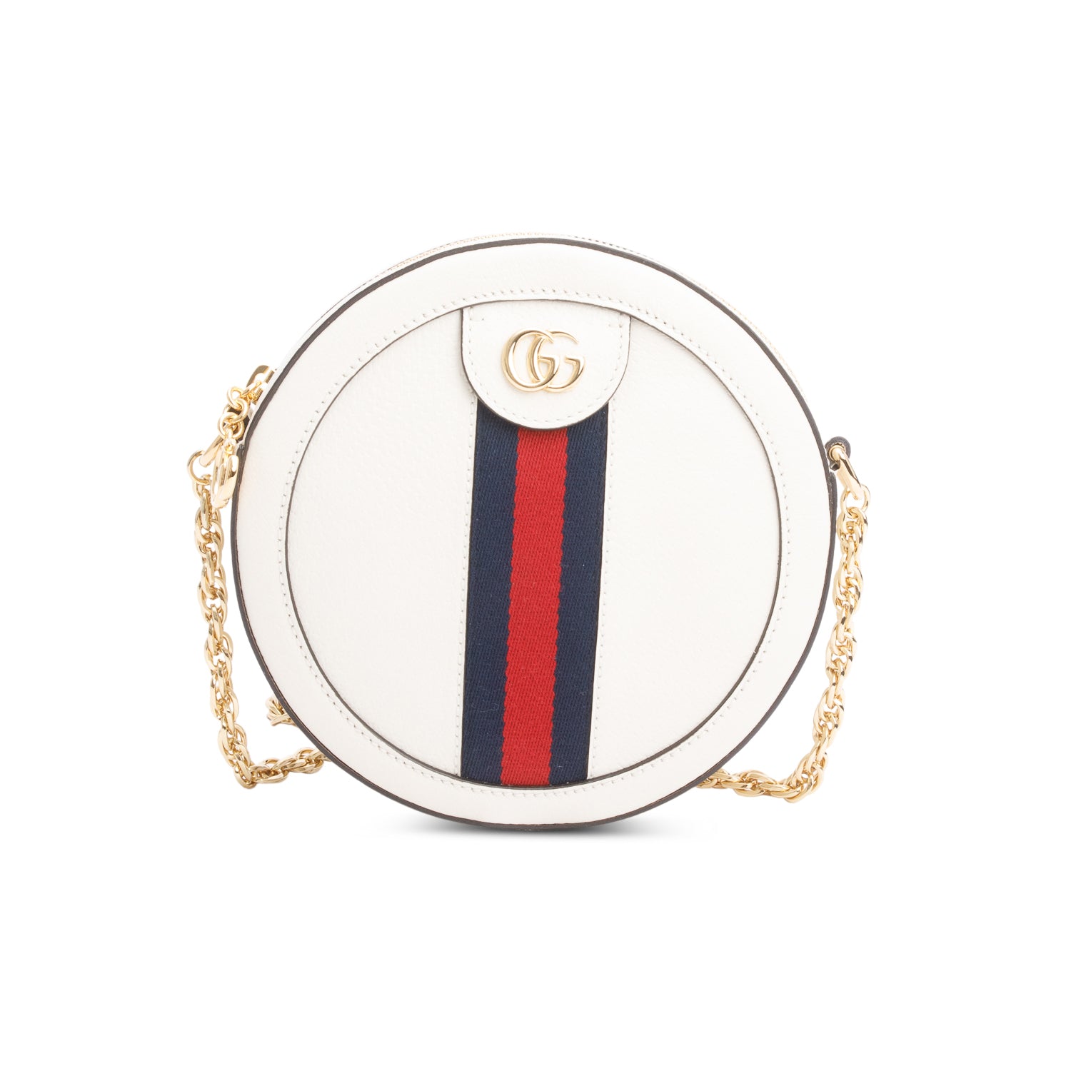 Gucci White Textured Calfskin Web Mini Ophidia Crossbody Bag