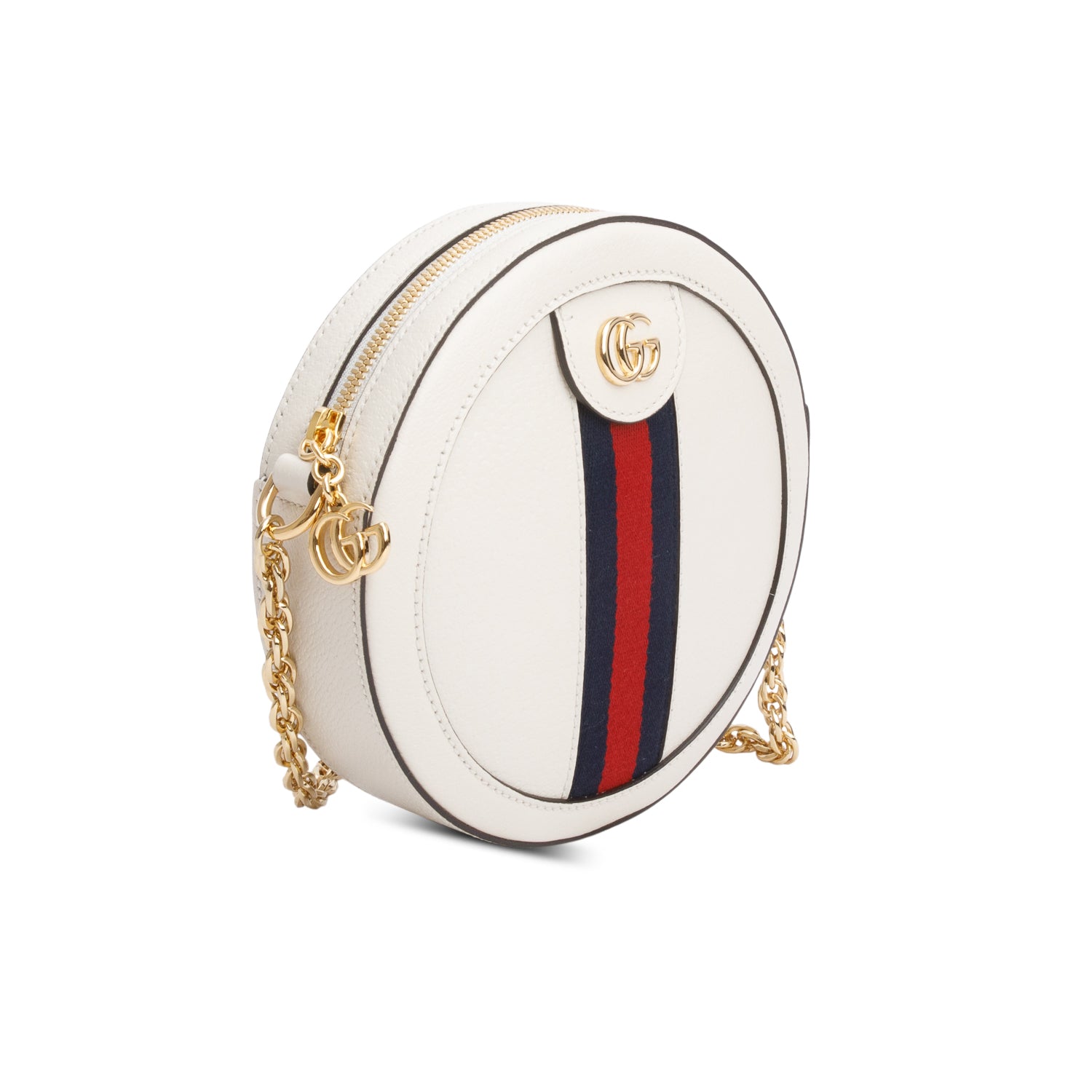 Gucci White Textured Calfskin Web Mini Ophidia Crossbody Bag
