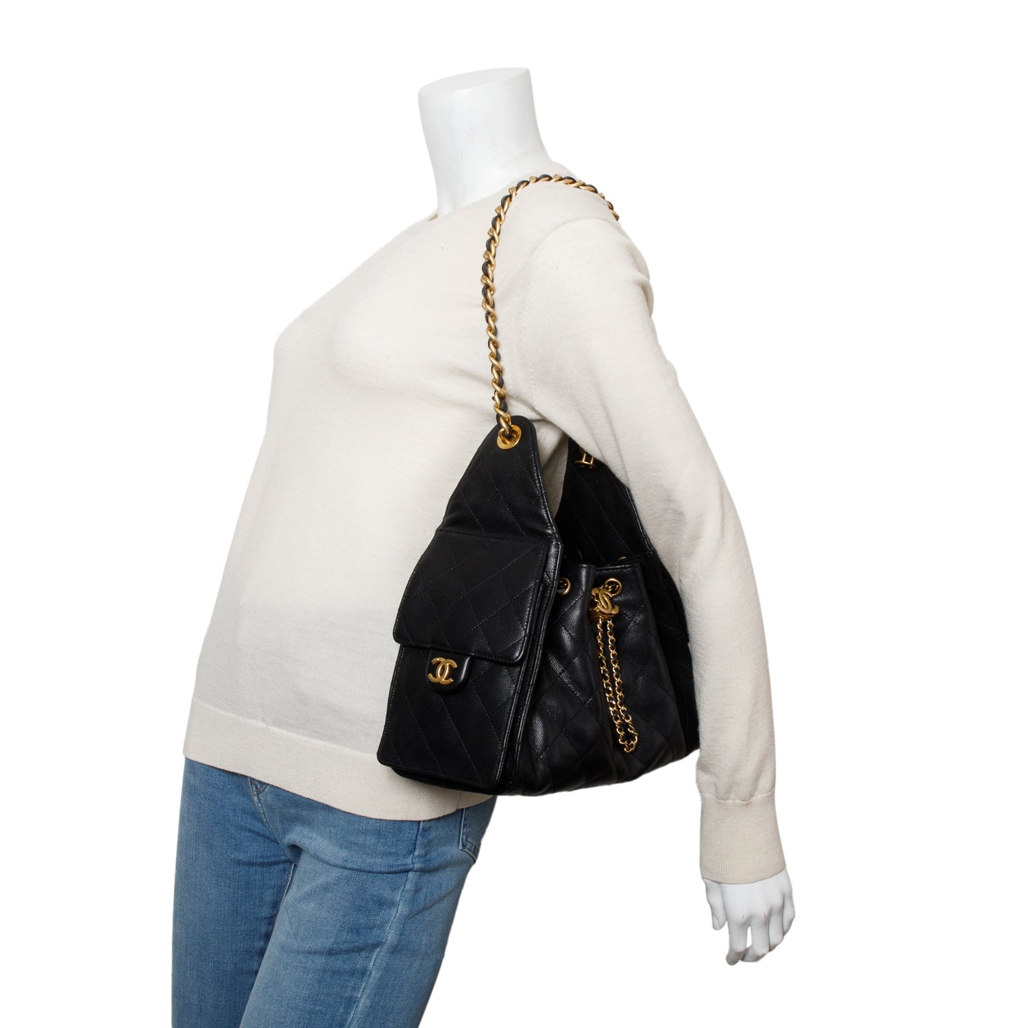 Chanel 2025 Black Caviar Leather 25 Small Bucket Bag w/ Box & Receipt