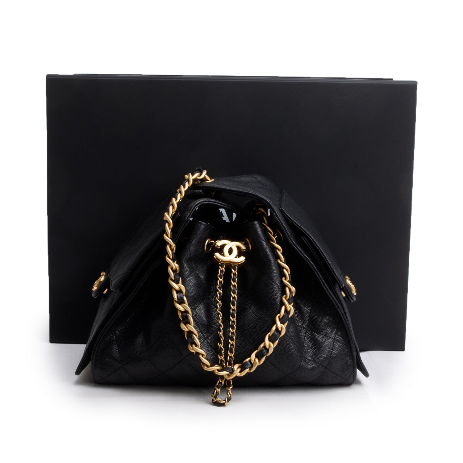 Chanel 2025 Black Caviar Leather 25 Small Bucket Bag w/ Box & Receipt