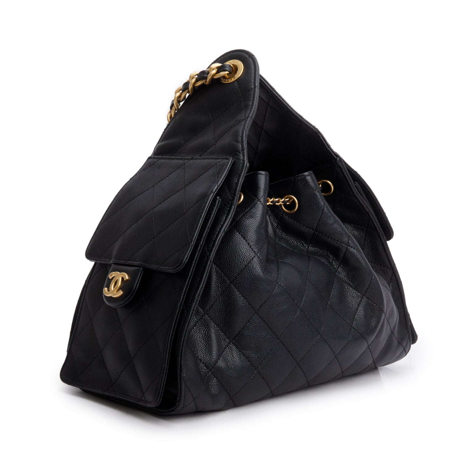 Chanel 2025 Black Caviar Leather 25 Small Bucket Bag w/ Box & Receipt